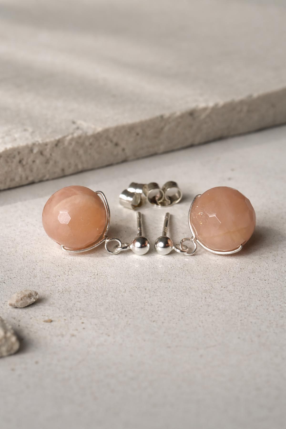 Handmade sunstone stud earrings by Twigs & Stones