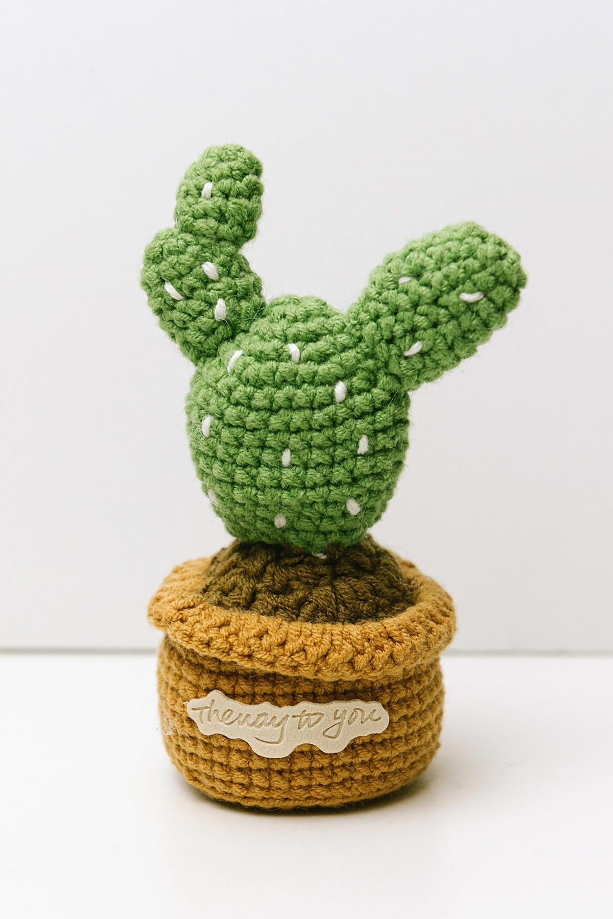 The Way to You Bunny Ears crochet cactus in brown pot