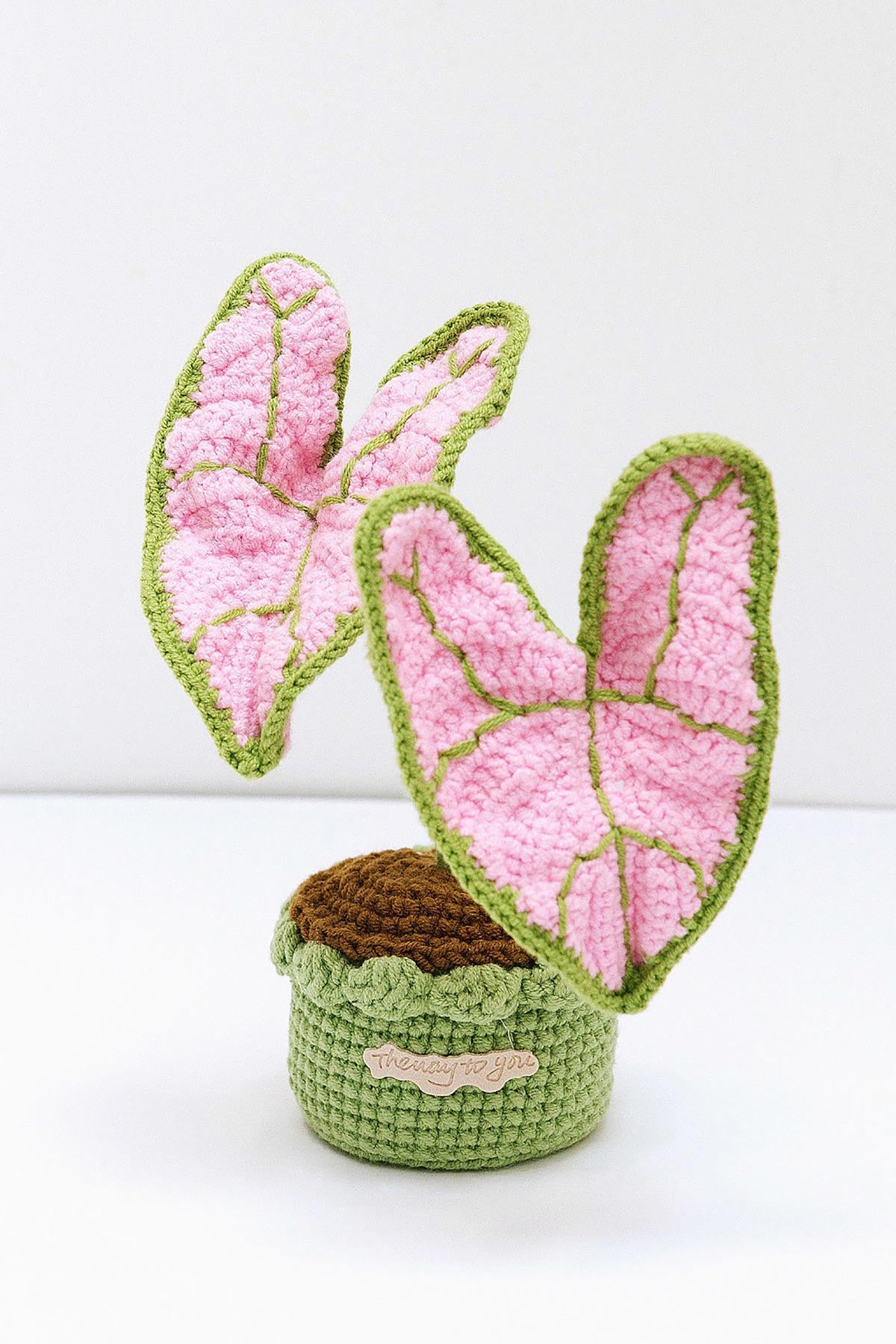 The Way to You Elephant Ear crochet plant with pink leaves