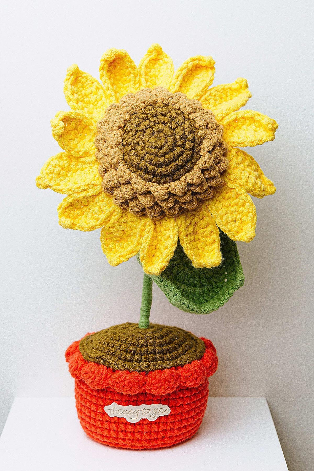 The Way to You Sunflower crochet flower in orange pot