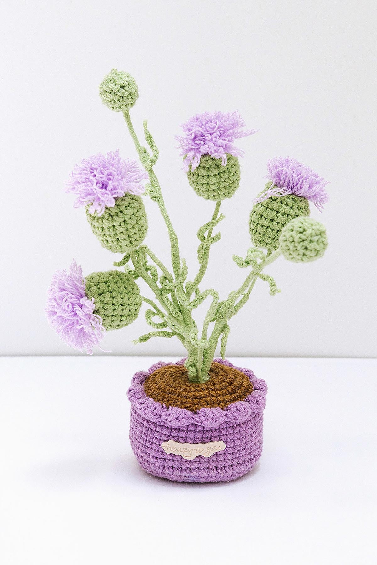 The Way to You Thistle crochet flower pot with purple blooms