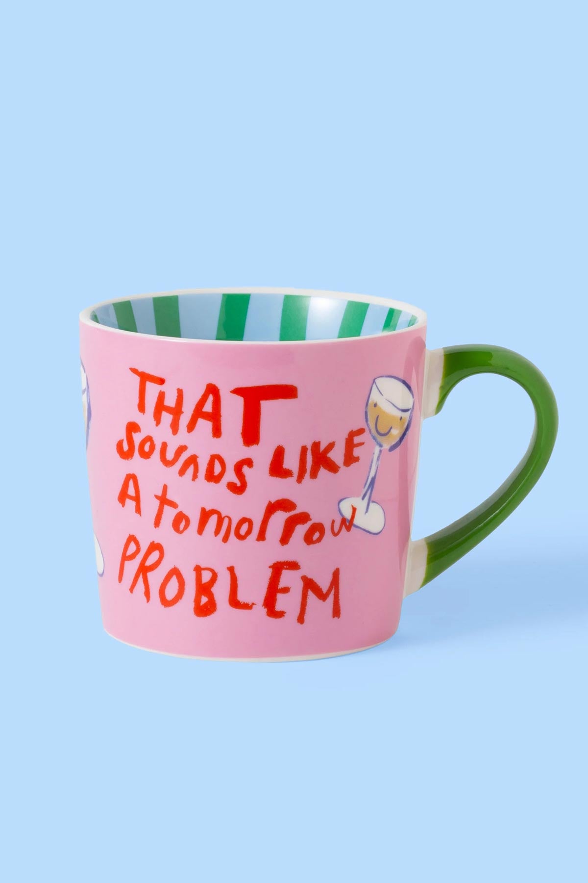 Funny slogan mug styled in modern kitchen setting