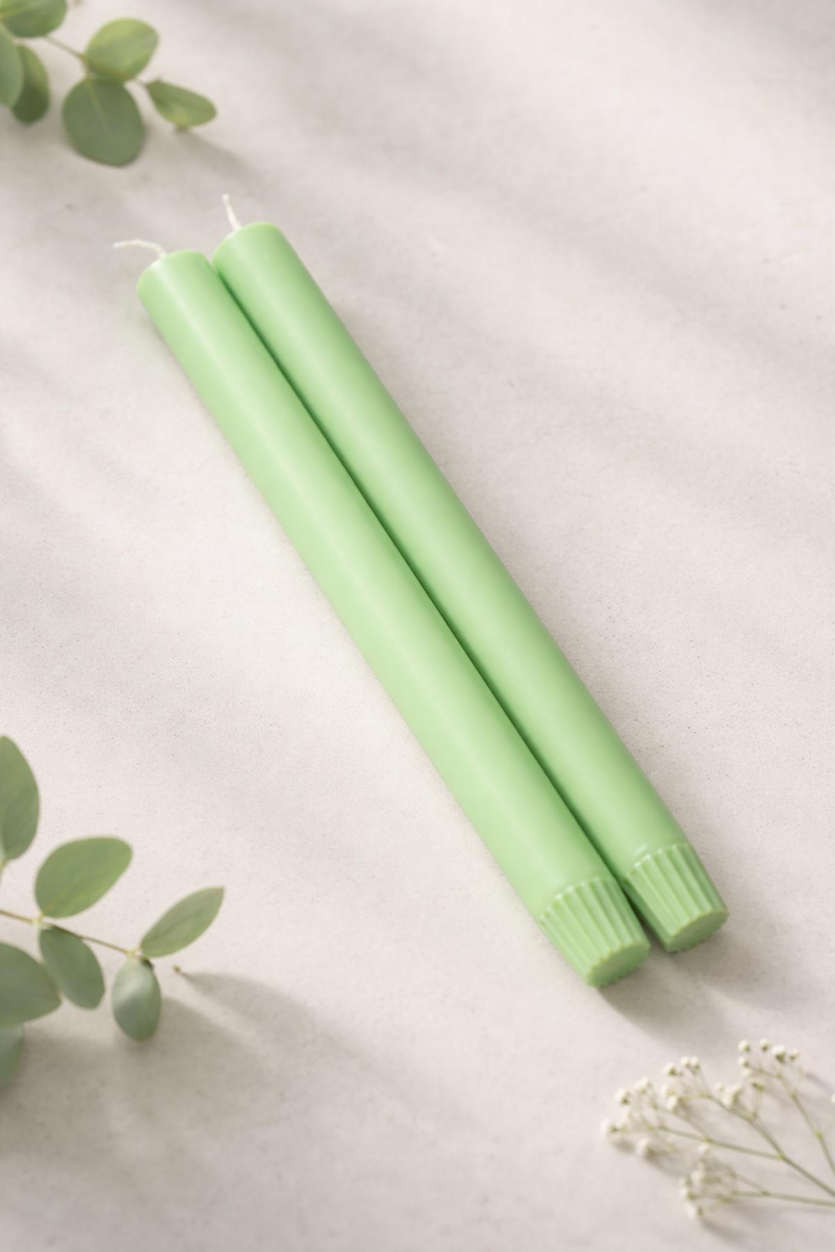 True Grace Fluoro Green Pair Of Dining Candles styled table setting at Urban Wild