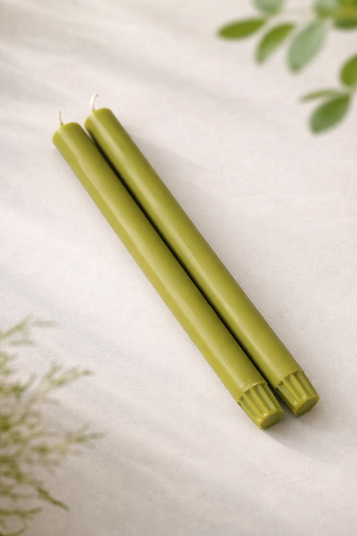 True Grace Leaf Green Pair Of Dining Candles styled table setting at Urban Wild