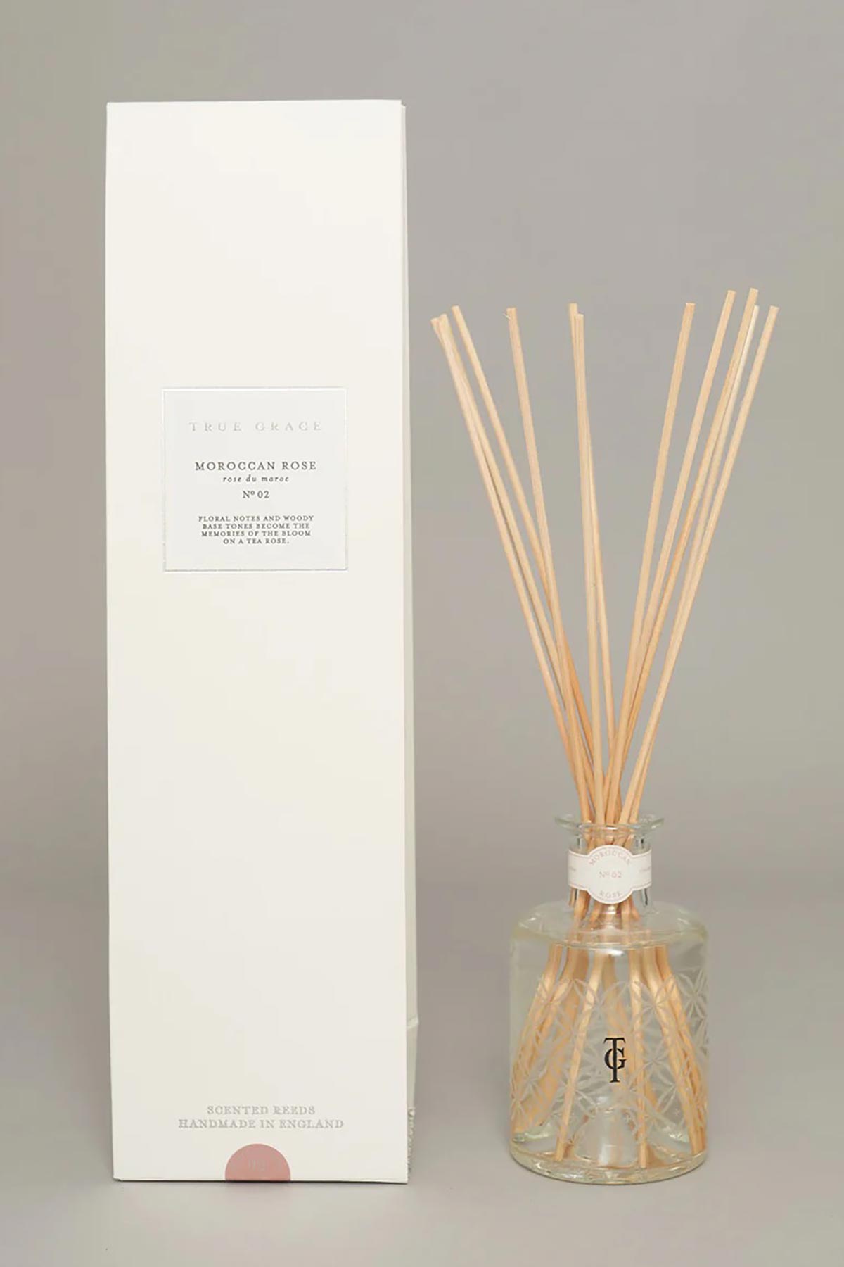 Detail of True Grace Moroccan Rose Room Diffuser with reeds
