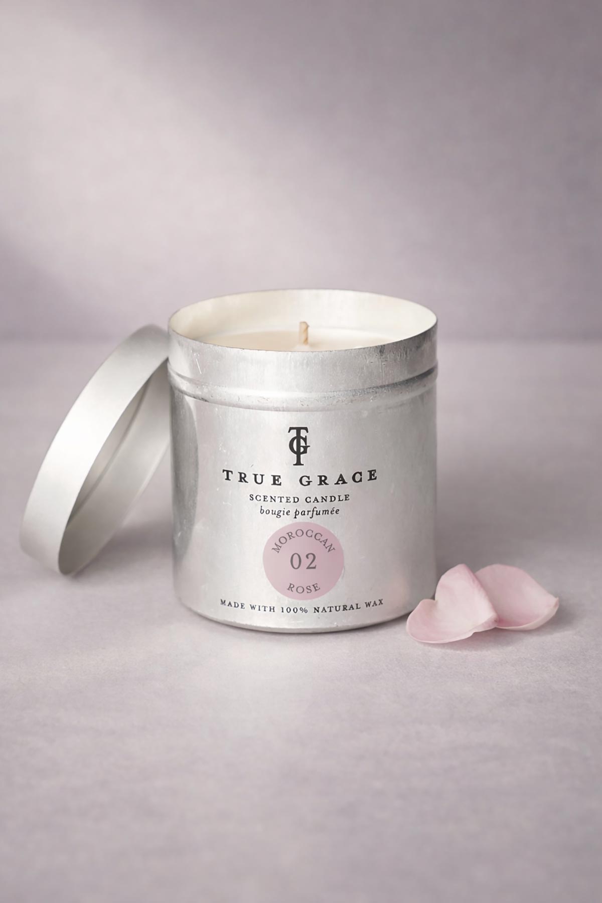 True Grace Moroccan Rose Tin Candle floral natural travel candle