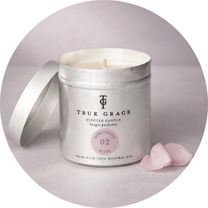 True Grace tin candles natural home fragrance styled for calm interiors at Urban Wild