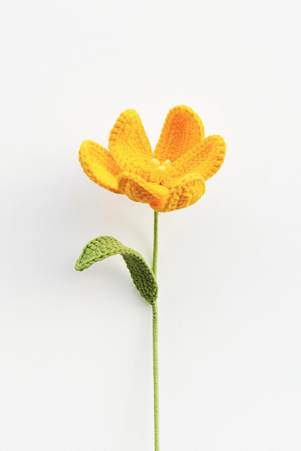 Yellow Tulip crochet flower stem handmade by The Way to You