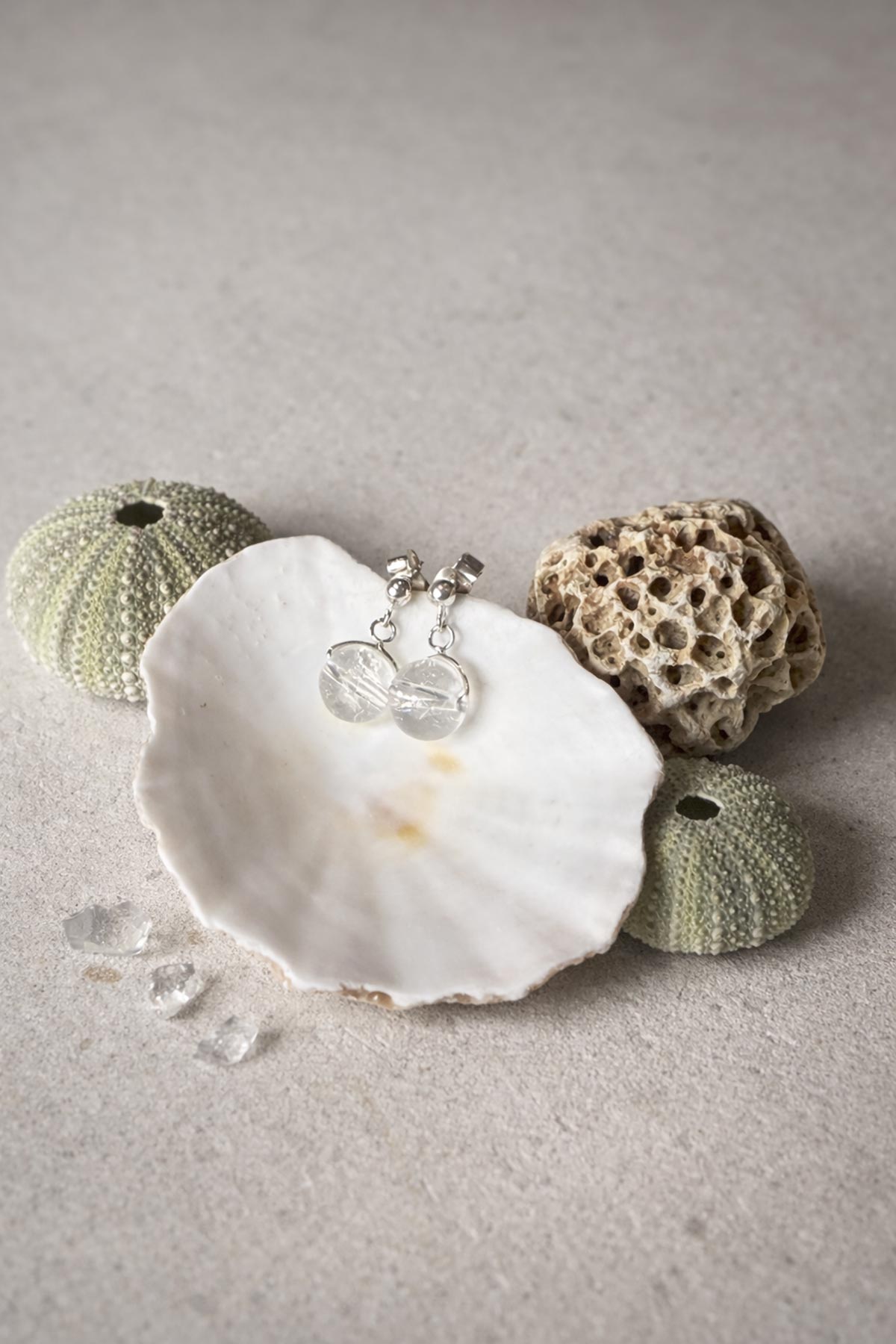 Crystal quartz drop stud earrings by Twigs & Stones at Urban Wild