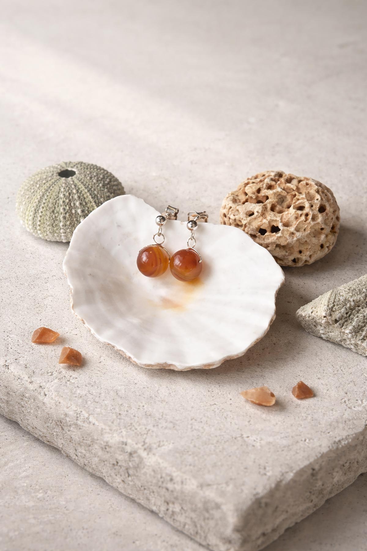 Golden brown agate drop stud earrings by Twigs & Stones at Urban Wild