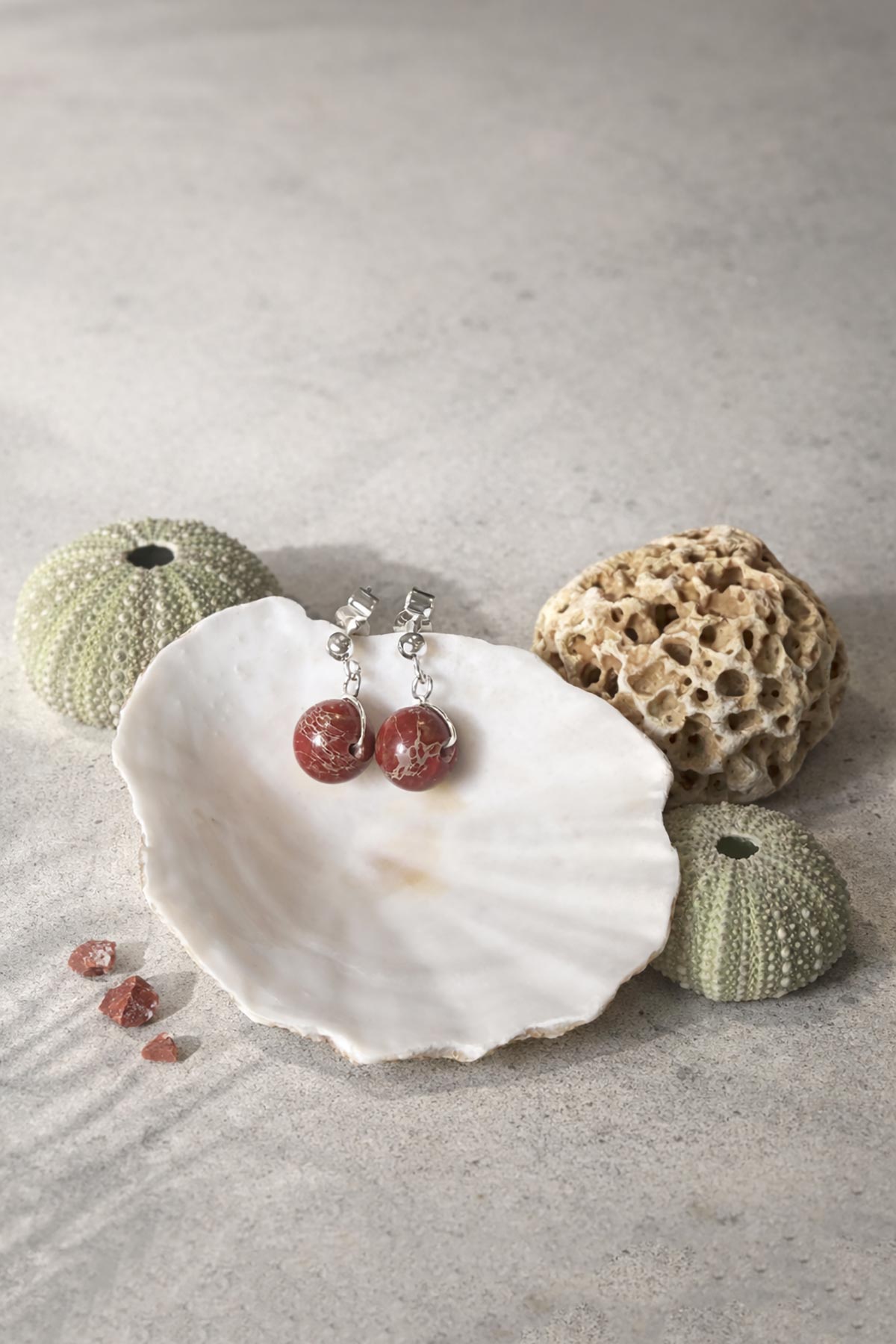 Imperial jasper drop stud earrings by Twigs & Stones at Urban Wild