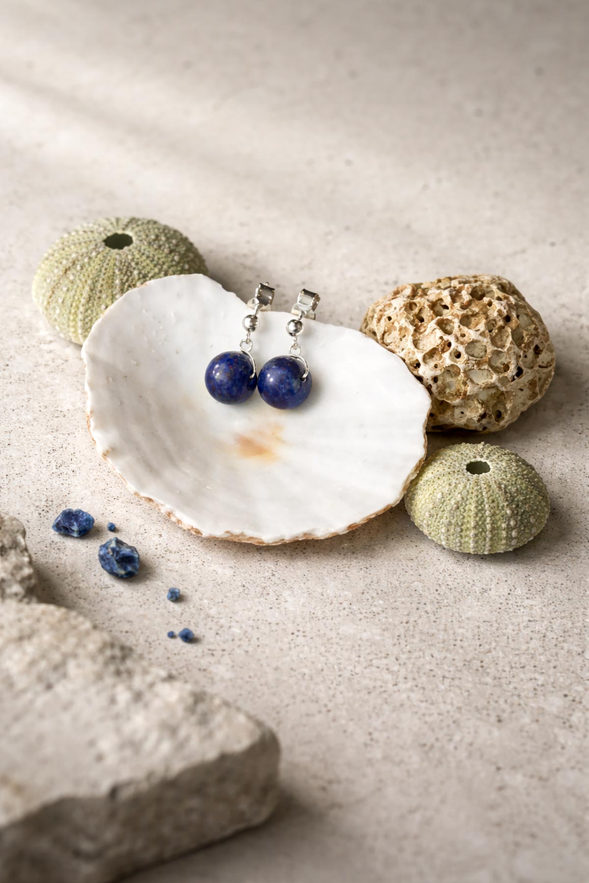 Lapis lazuli drop stud earrings by Twigs & Stones at Urban Wild