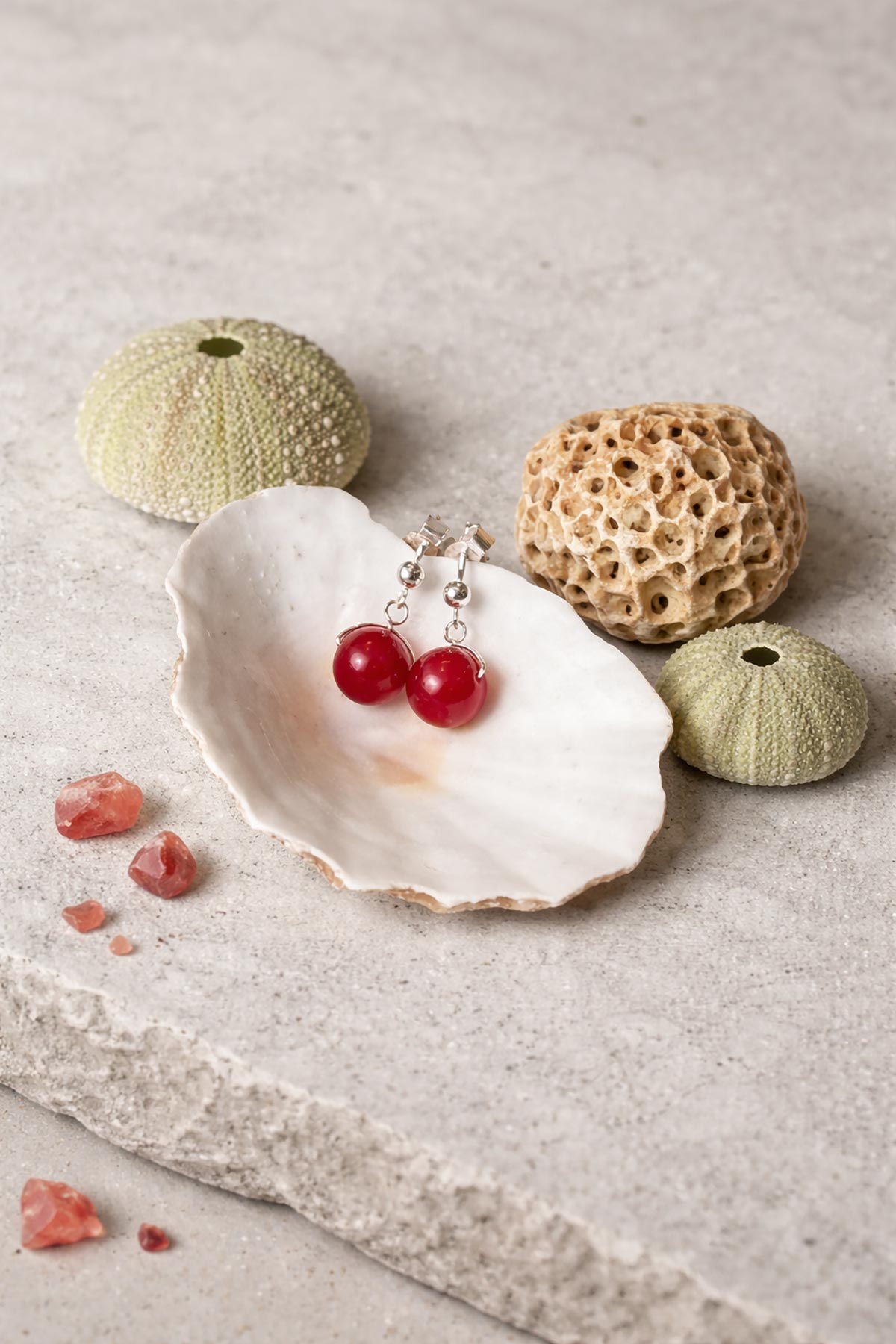 Magenta jade drop stud earrings by Twigs & Stones at Urban Wild