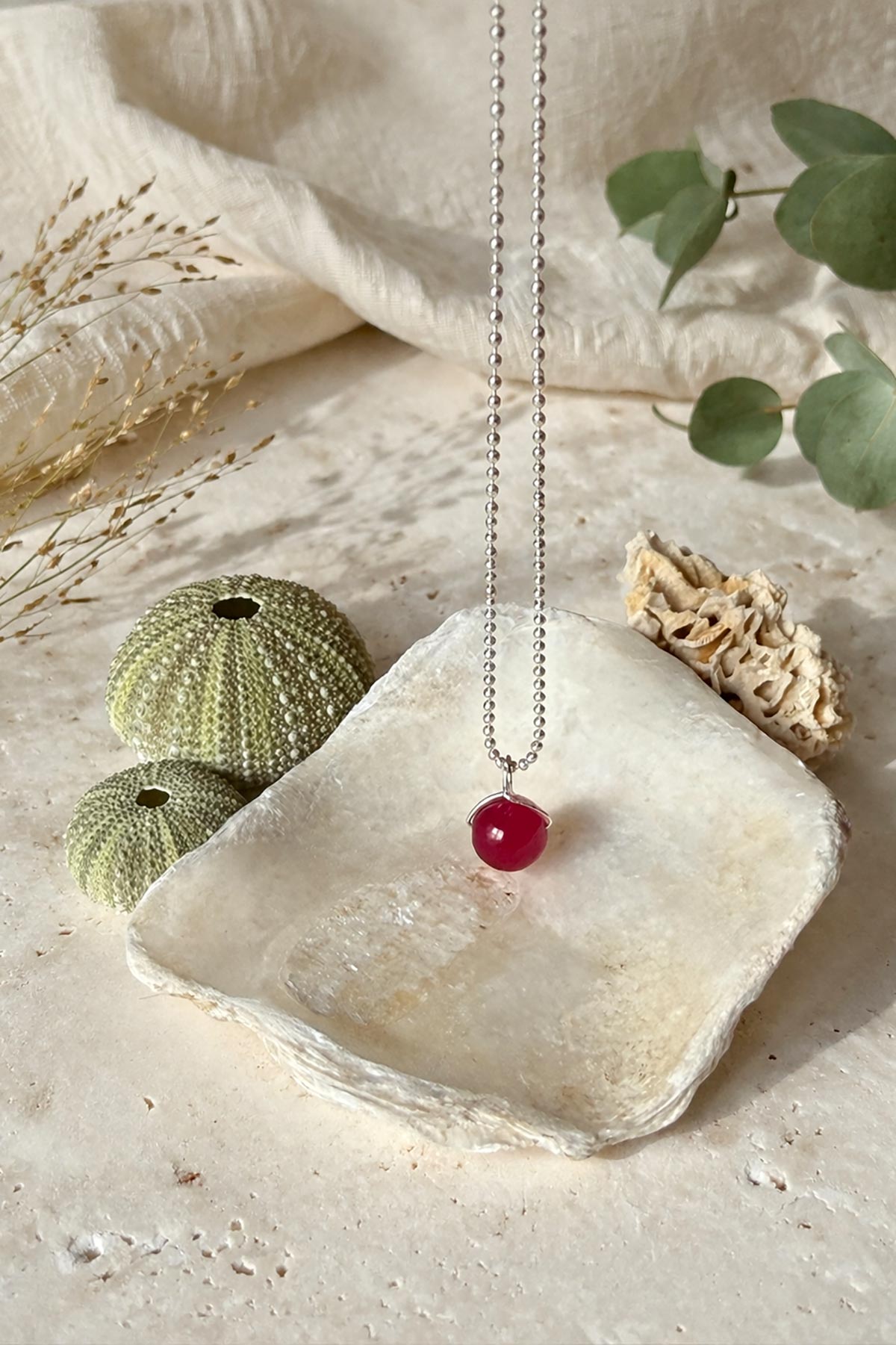 Magenta jade pendant necklace by Twigs & Stones at Urban Wild