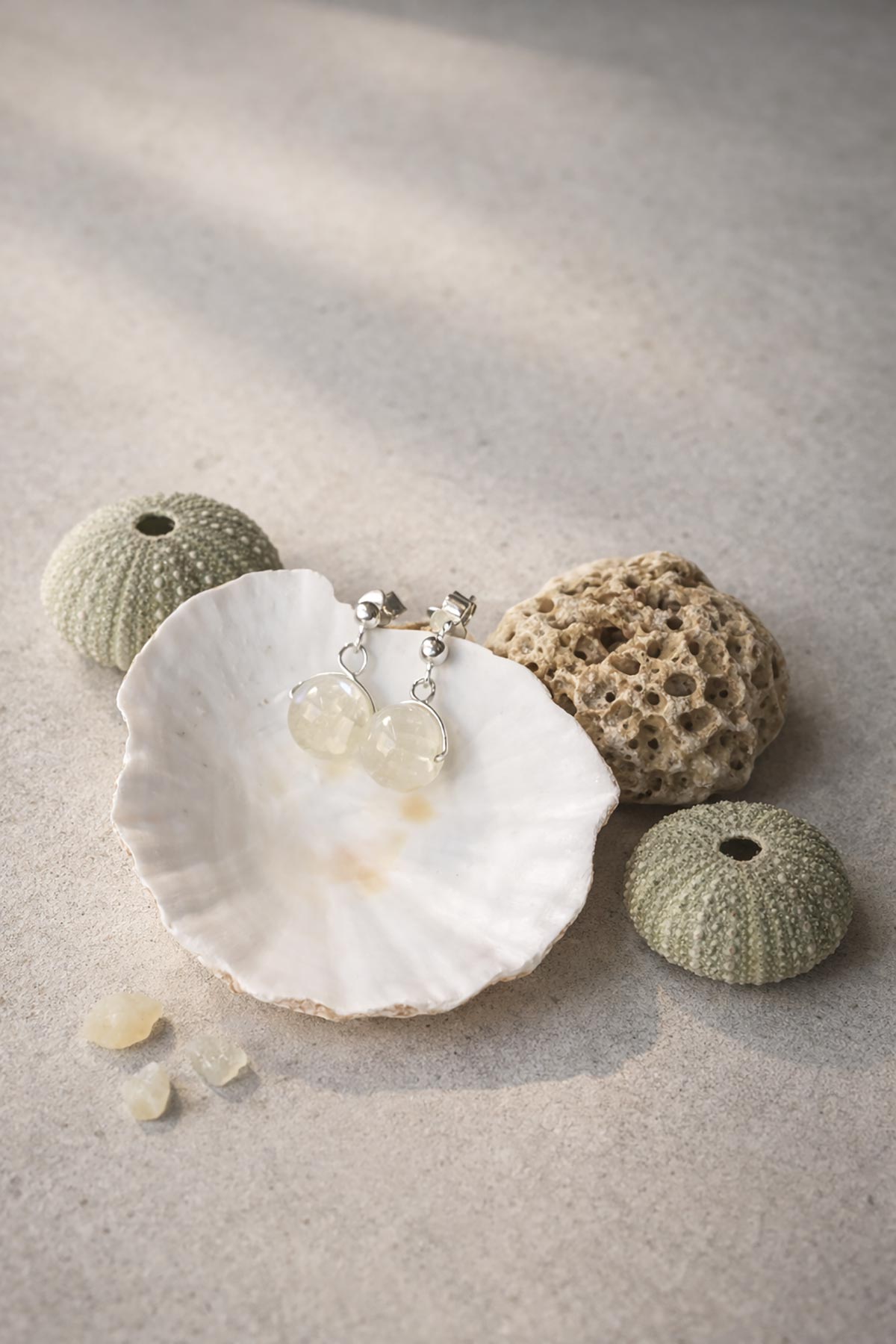 Moonstone drop stud earrings by Twigs & Stones at Urban Wild
