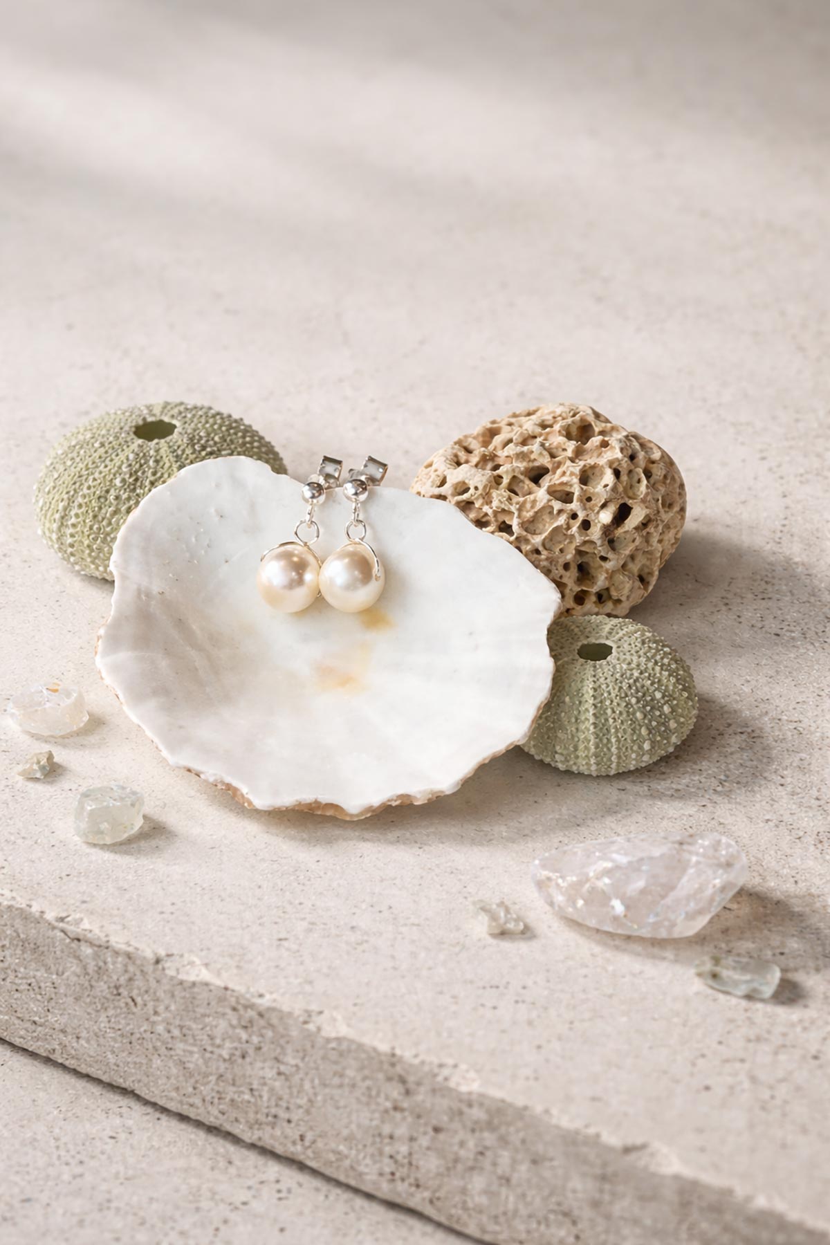 Pearl drop stud earrings by Twigs & Stones at Urban Wild