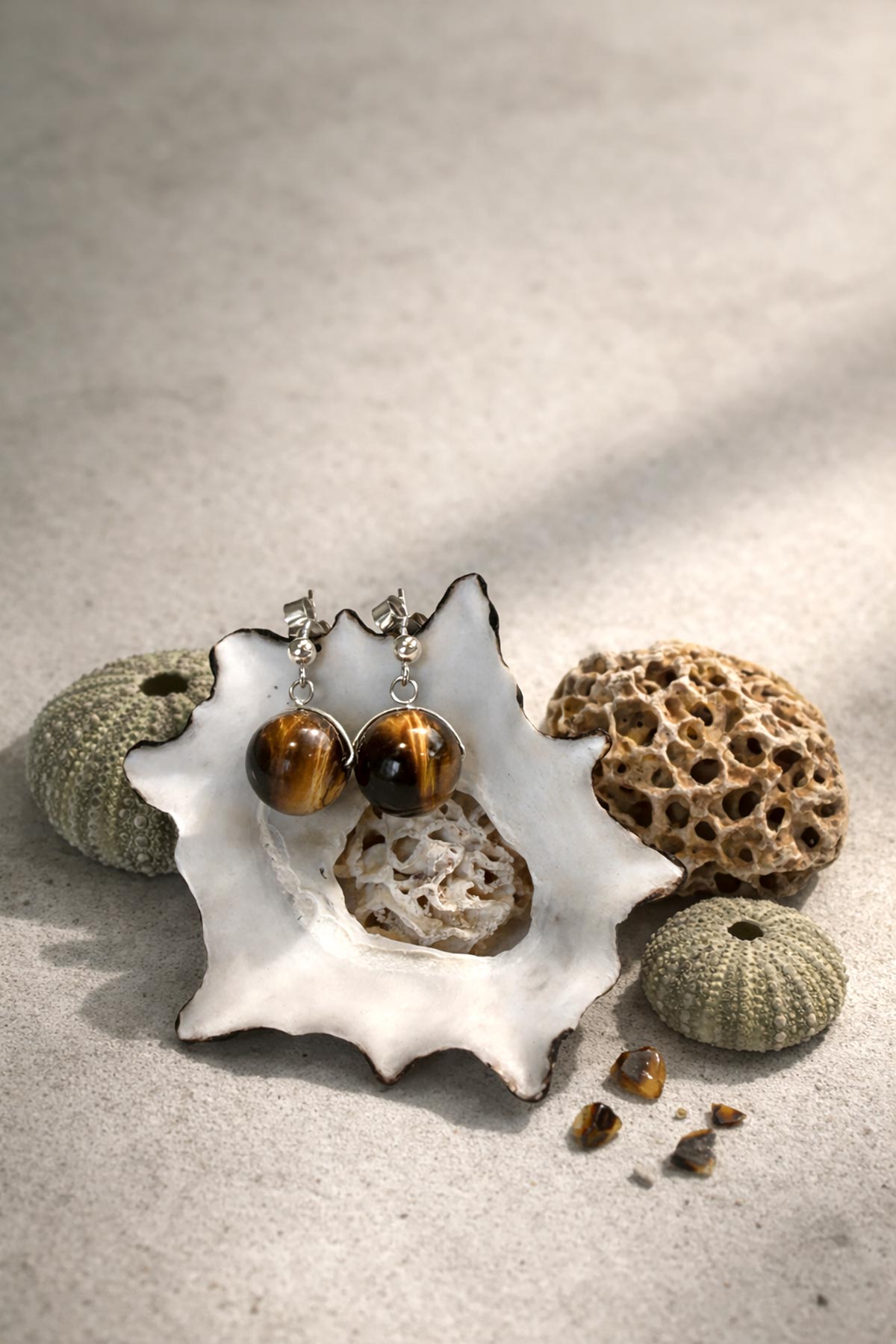 Tiger’s eye drop stud earrings by Twigs & Stones at Urban Wild