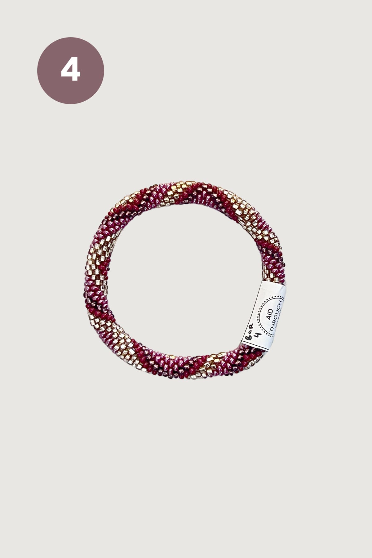 Burgundy and gold striped beaded roll-on bracelet variation four fair trade — Urban Wild
