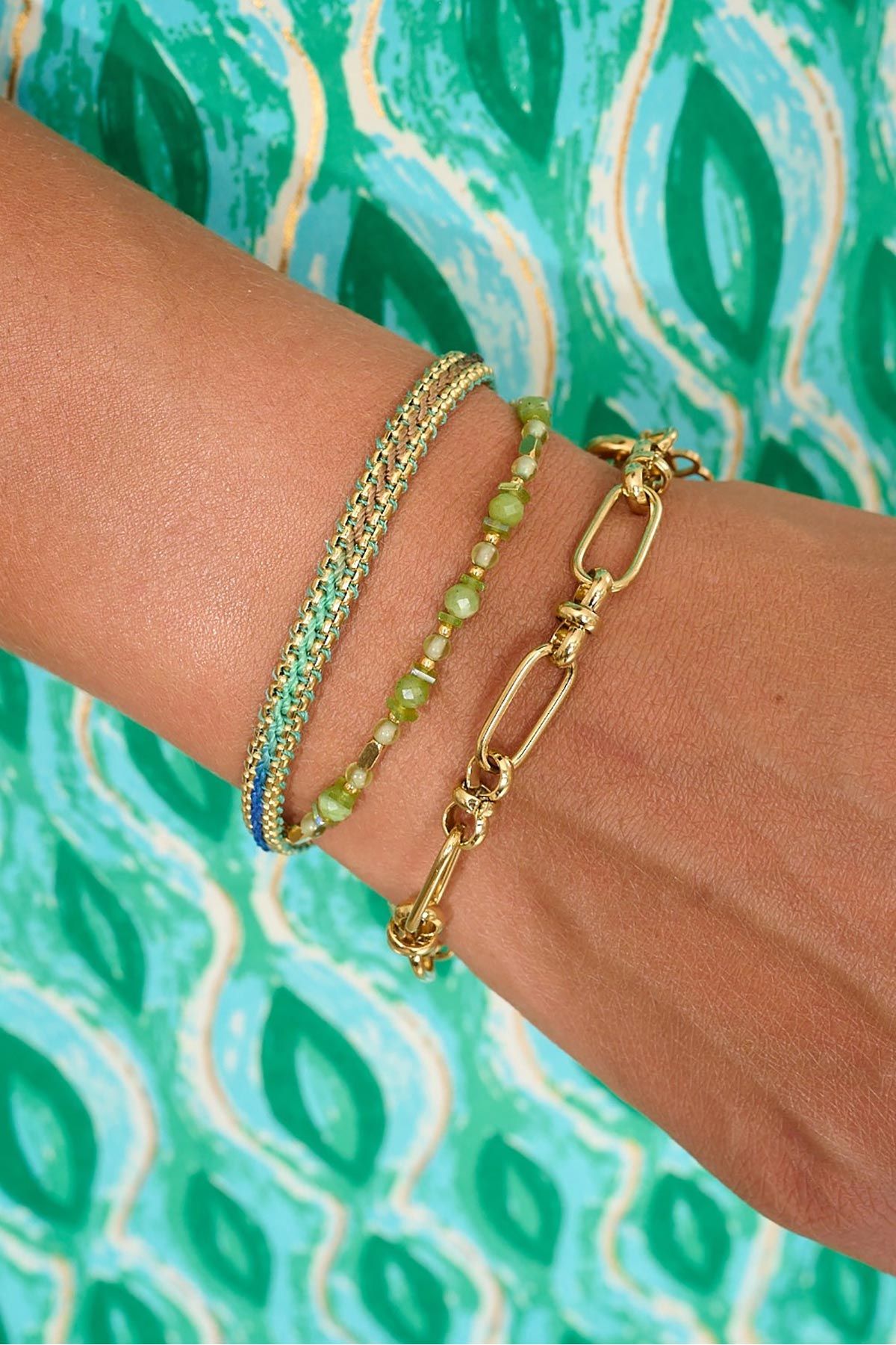 Aya Gold & Green Jade Gemstone Slider Bracelet — Urban Wild