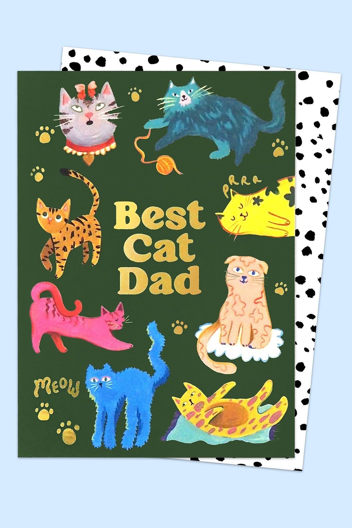 Best Cat Dad greeting card with colourful illustrations and gold foil detail — Urban Wild