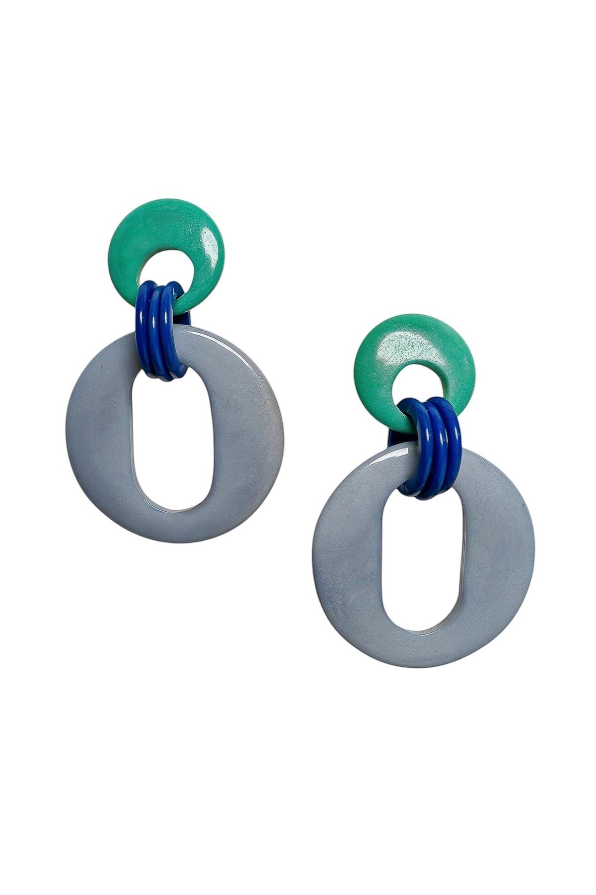 Blue and aqua tagua ring statement earrings handmade in Ecuador — Urban Wild
