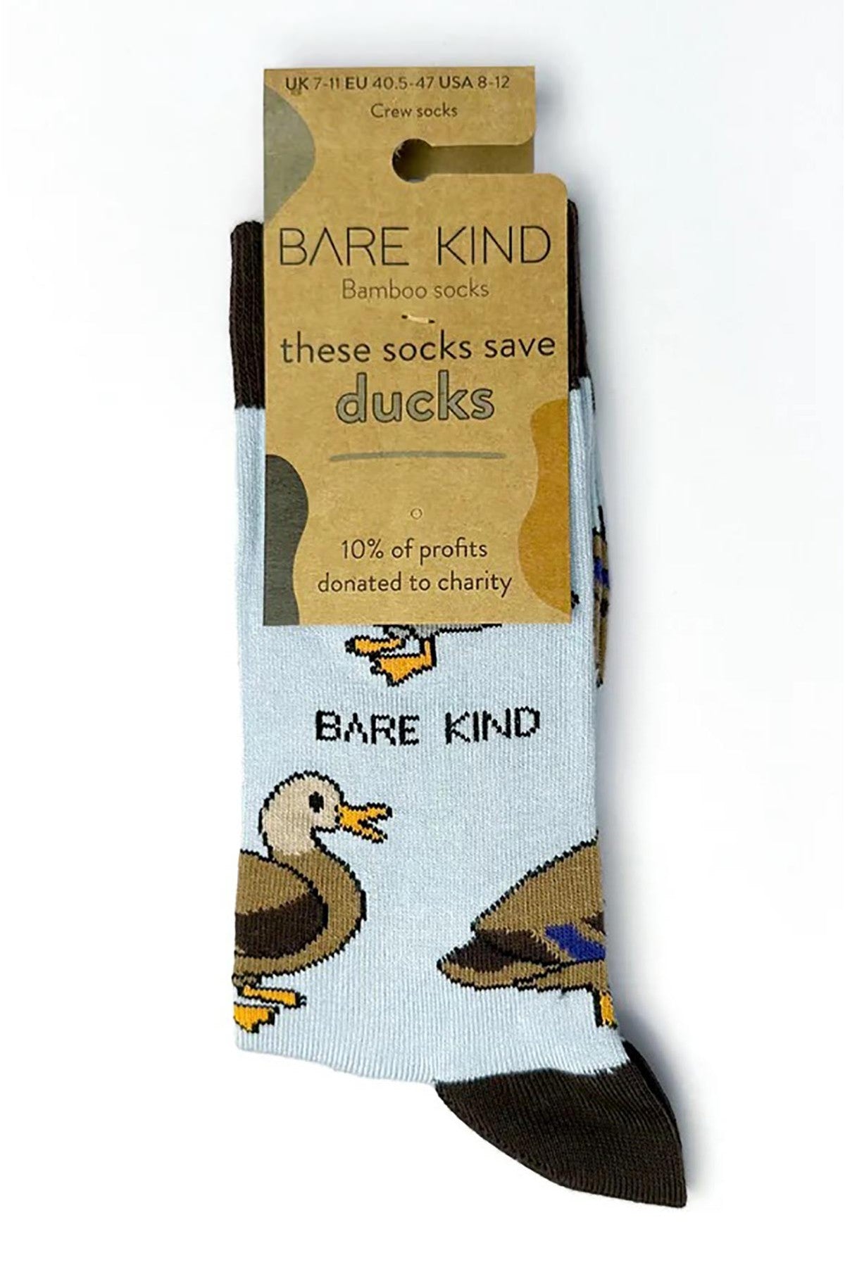 Save the Ducks bamboo socks in Bare Kind packaging showing UK 7 to 11 crew sock sizing — Urban Wild