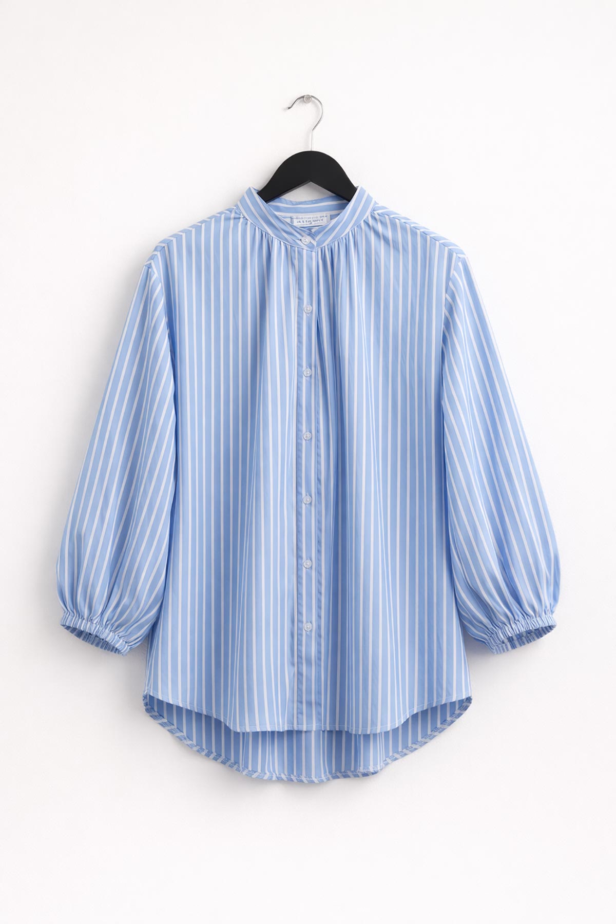 Blue and white stripe grandad collar shirt by Urban Wild