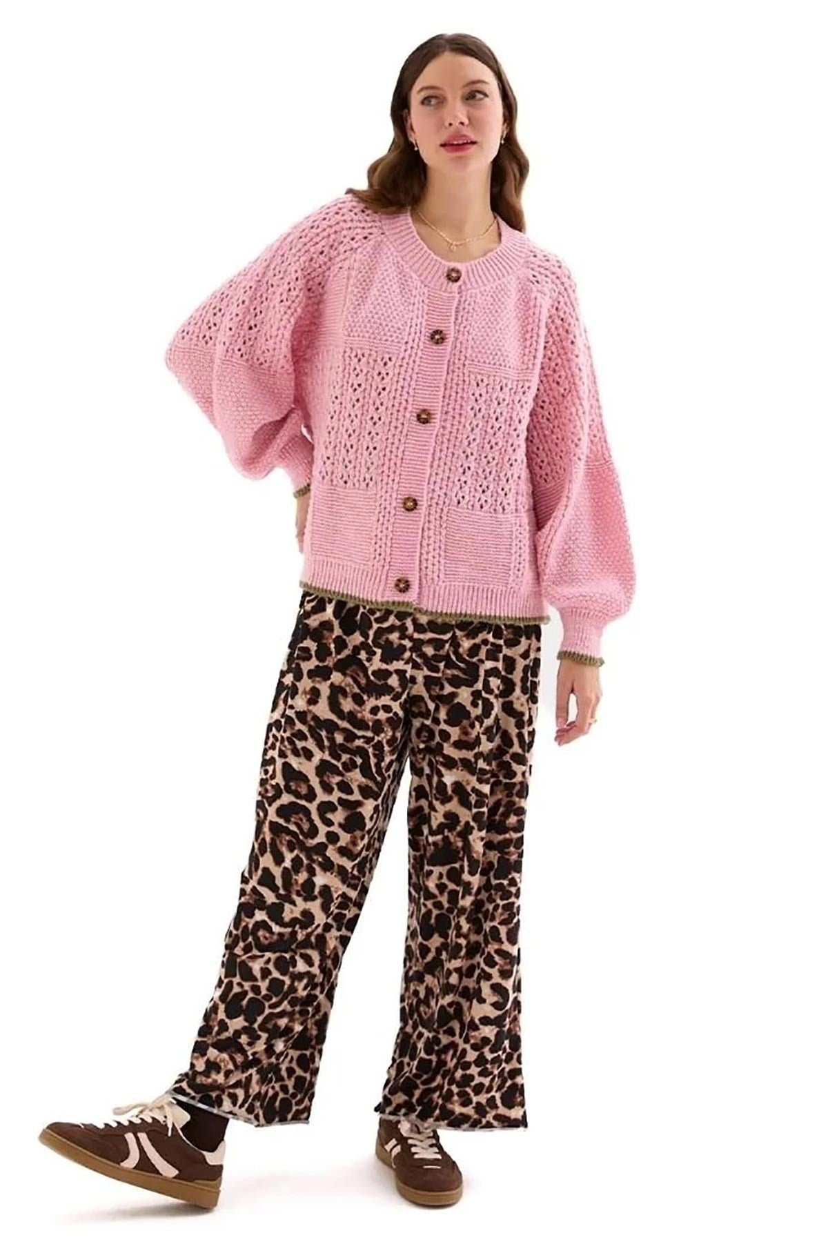 Brigit Balloon Sleeve Pointelle Stitch Cardigan in Blush — Urban Wild