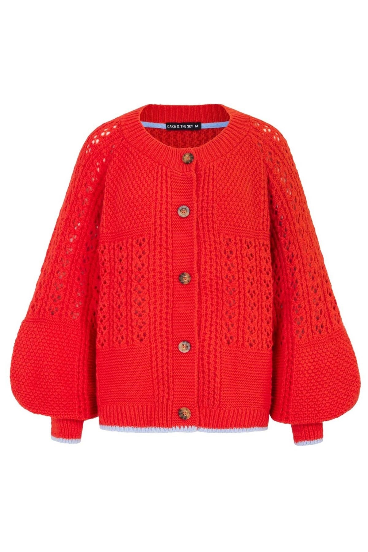 Brigit Pointelle Stitch Balloon Sleeve Cardigan in Orange — Urban Wild