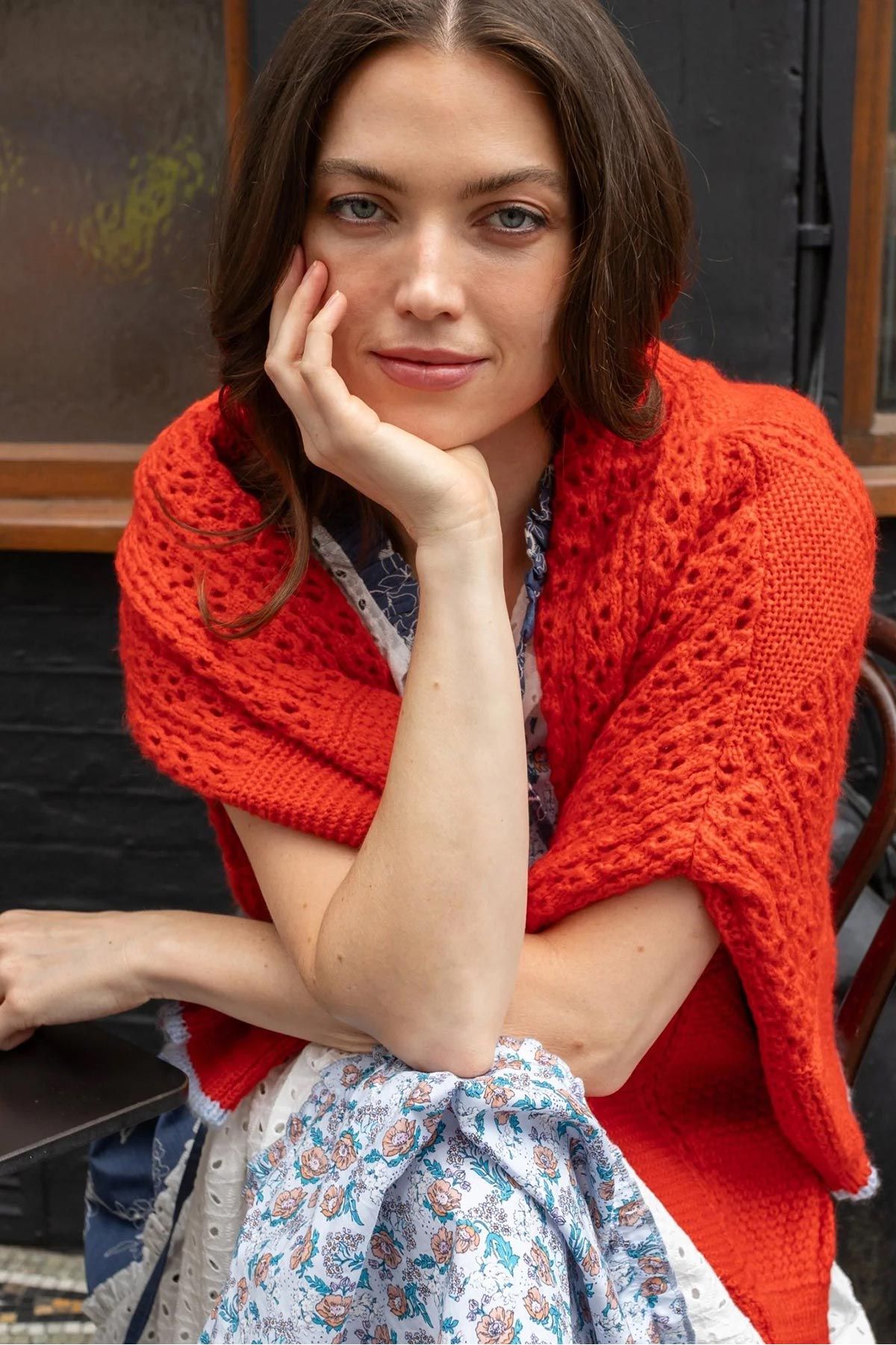 Brigit Pointelle Stitch Balloon Sleeve Cardigan in Orange — Urban Wild