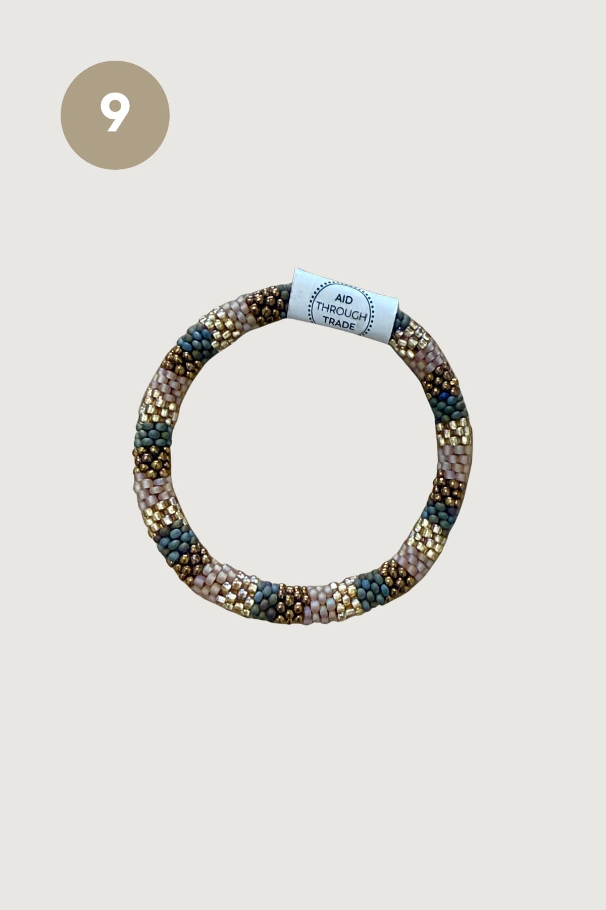Butterscotch beaded Roll-On bracelet with teal cream and gold pattern — Urban Wild