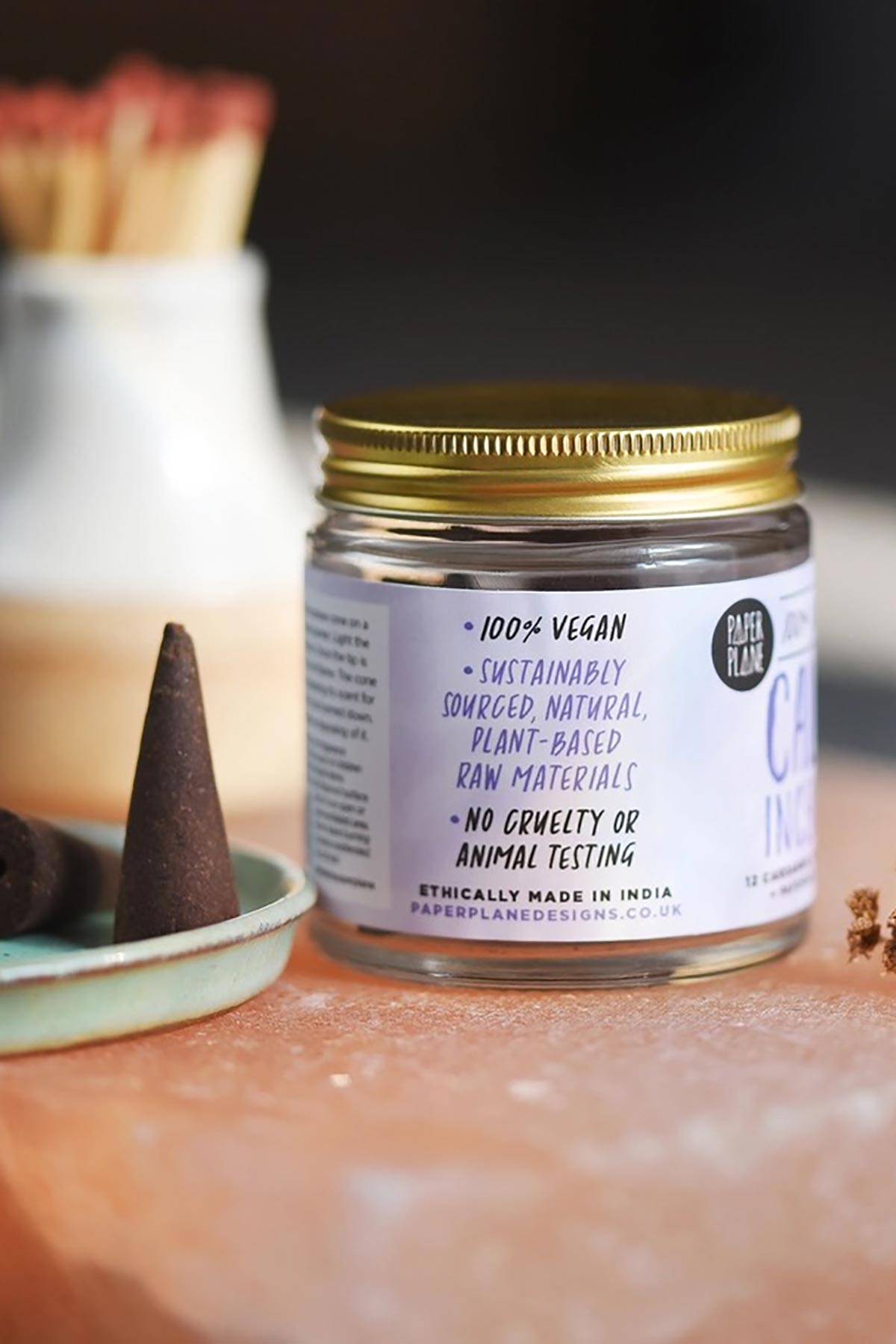 Paper Plane Calm natural vegan incense jar with ethical credentials label — Urban Wild