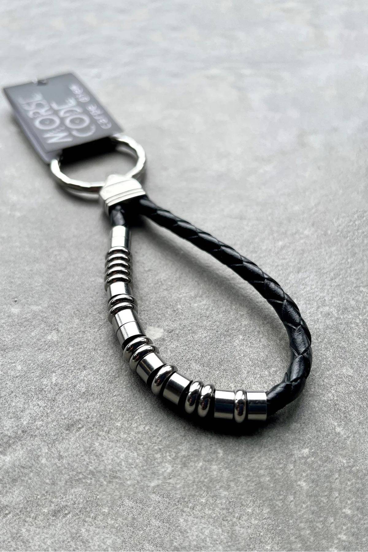 Carpe Diem morse code leather keyring with stainless steel beads in black or tan — Urban Wild