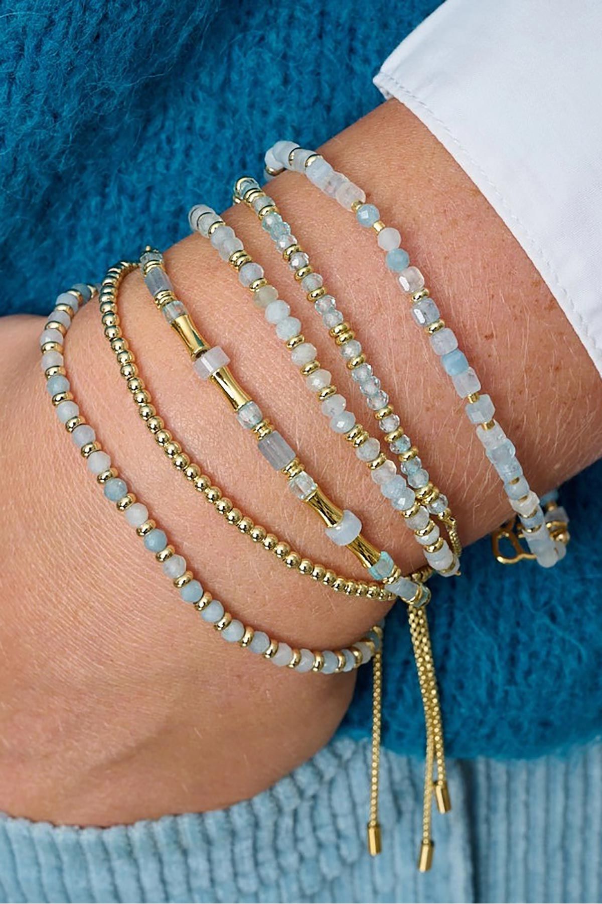 Chiara Gold & Blue Topaz Bead Slider Bracelet — Urban Wild