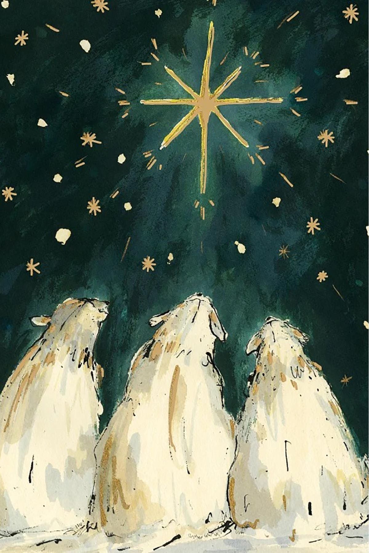 Christmas Wishes polar bear gold foil embossed festive greeting card with starry sky illustration — Urban Wild