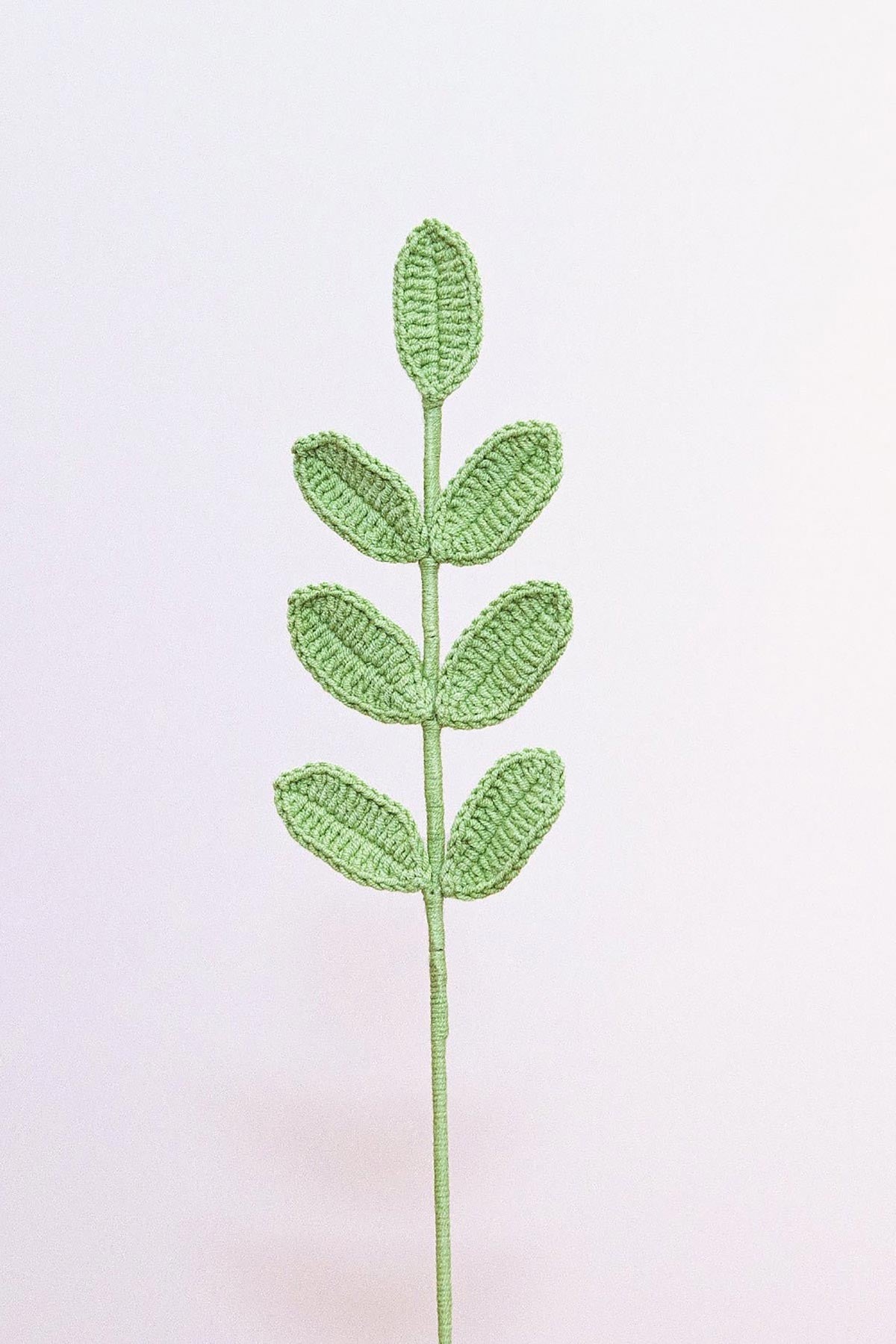 Handmade crochet eucalyptus leaf stem in soft green cotton yarn — Urban Wild