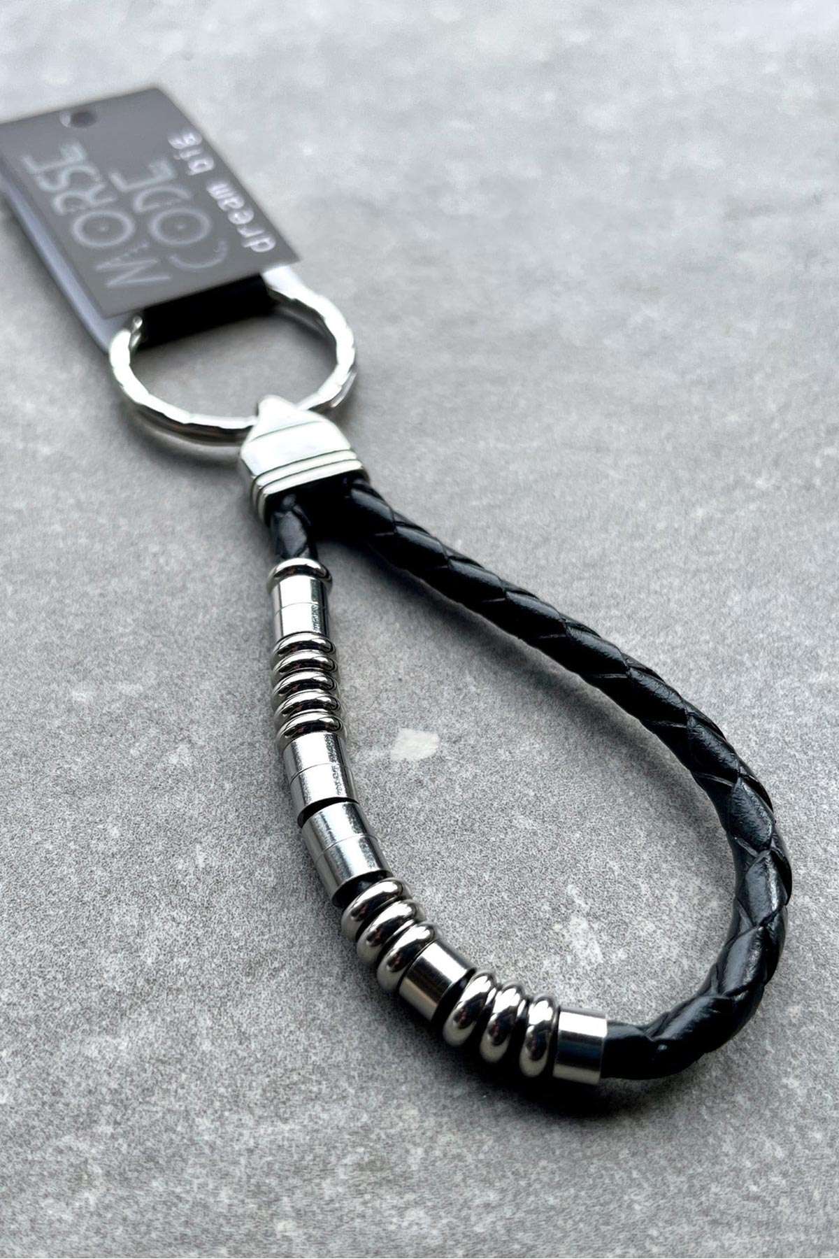 Dream Big morse code leather and steel keyring in black or tan — Urban Wild
