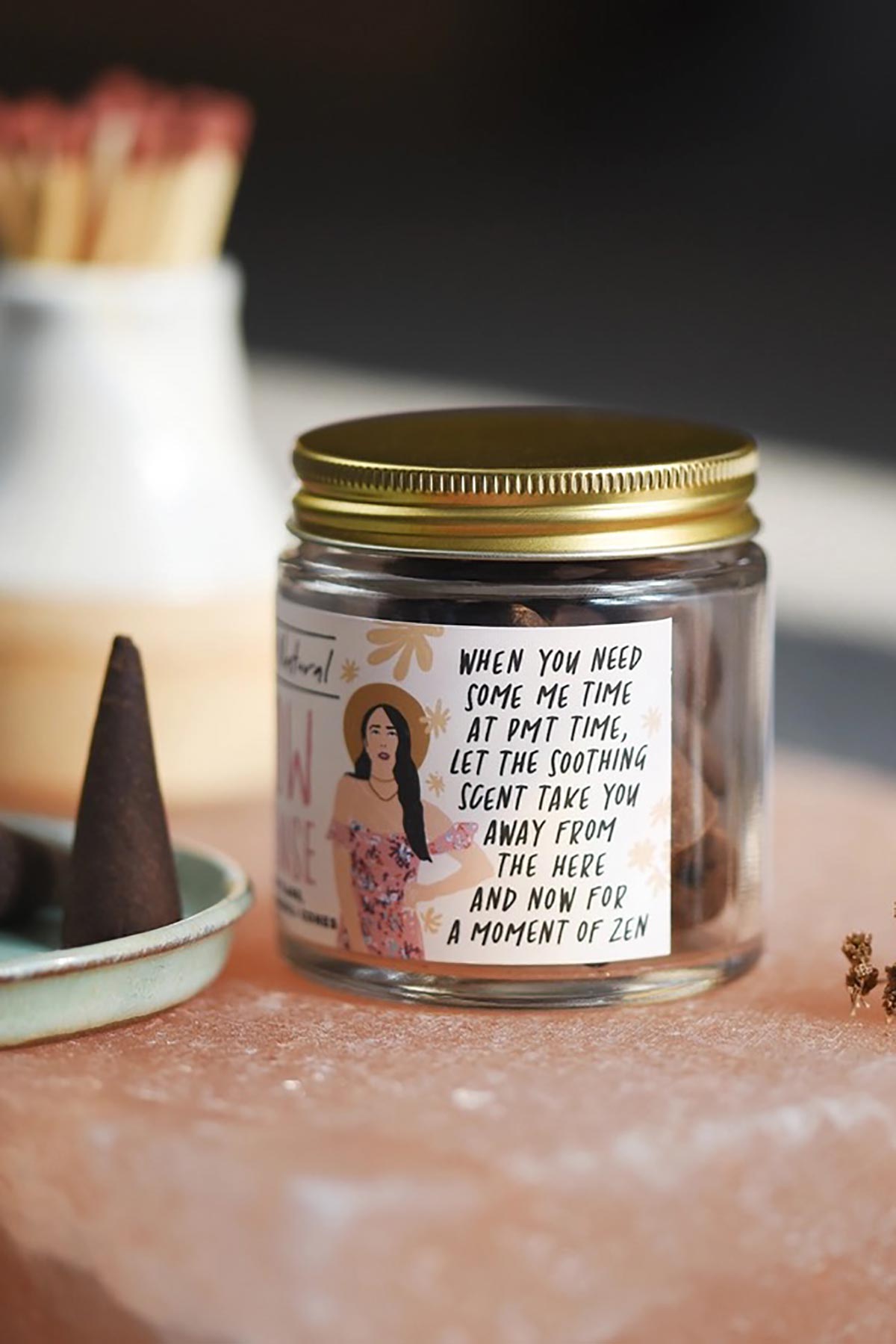 Flow natural incense jar showing soothing me time label detail — Urban Wild