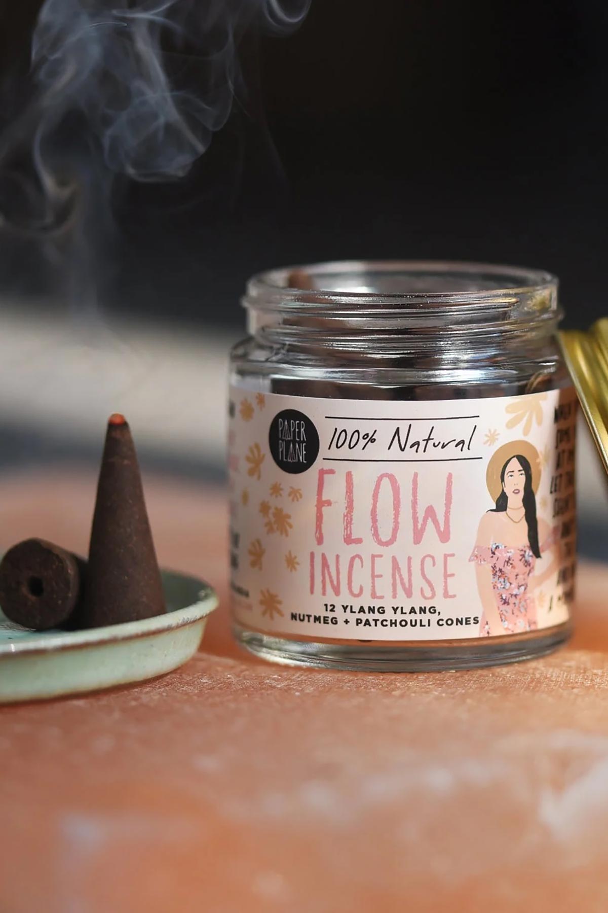 Flow natural incense cone burning on ceramic dish with glass jar — Urban Wild