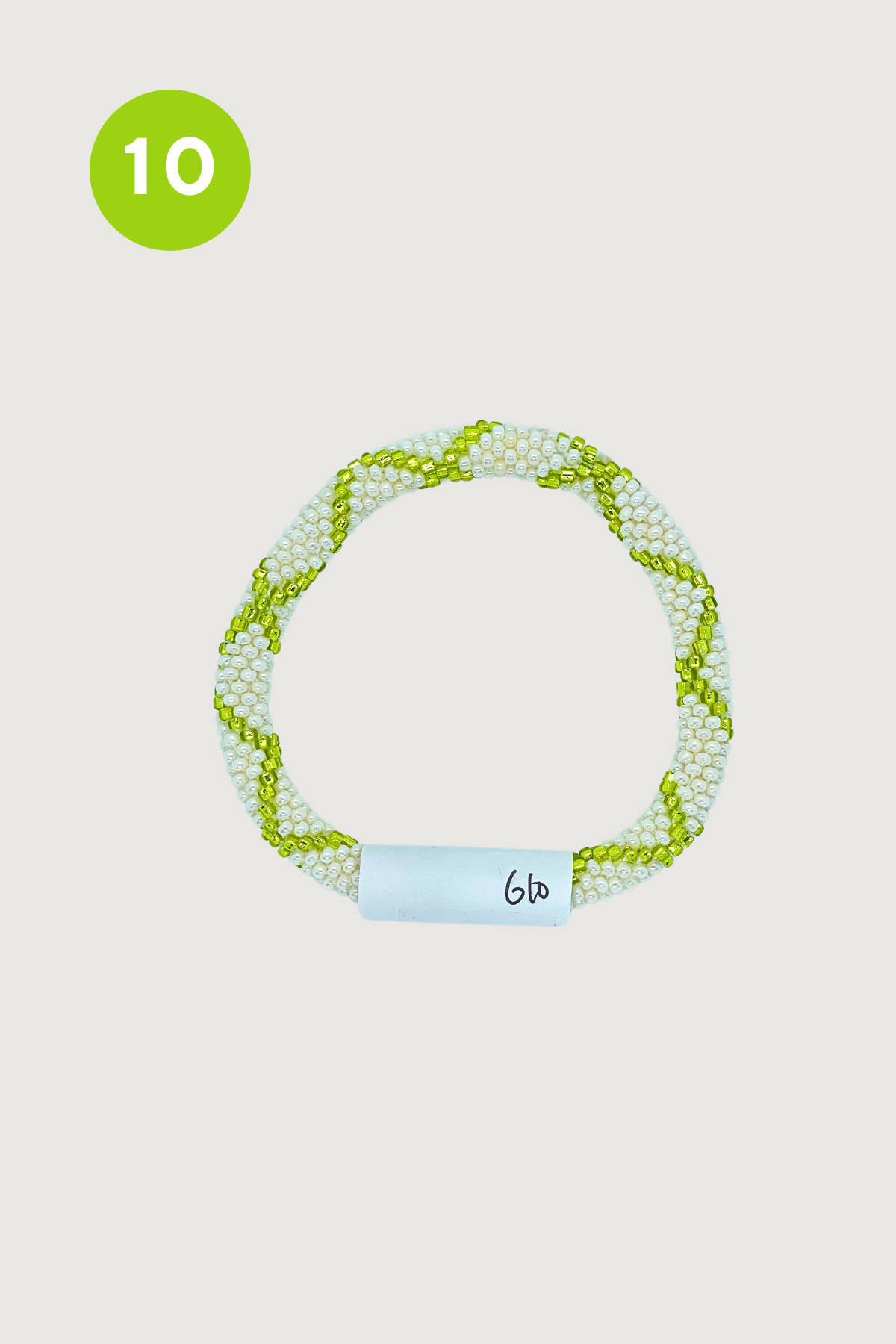 Lime green and ivory diagonal beaded Roll-On bracelet — Urban Wild