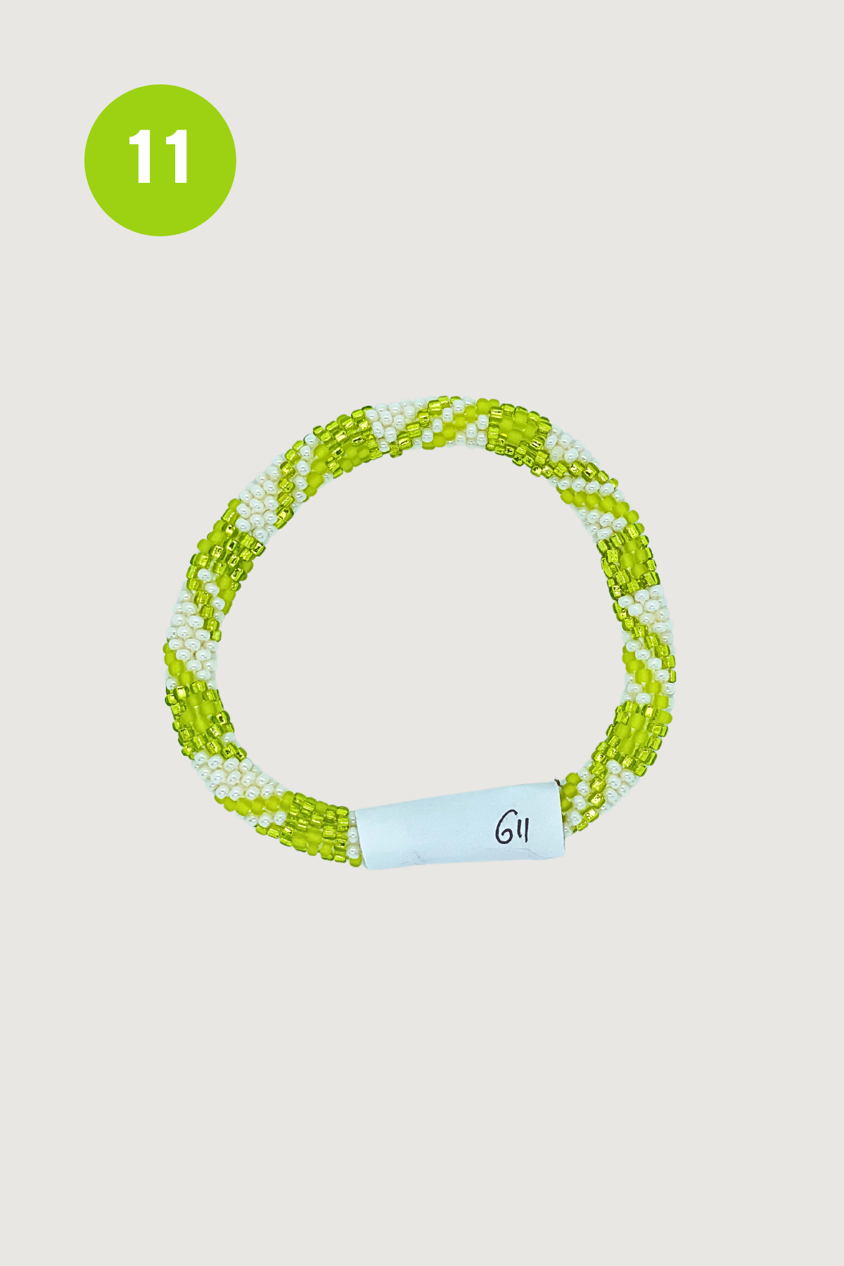 Lime green and ivory striped beaded Roll-On bracelet — Urban Wild