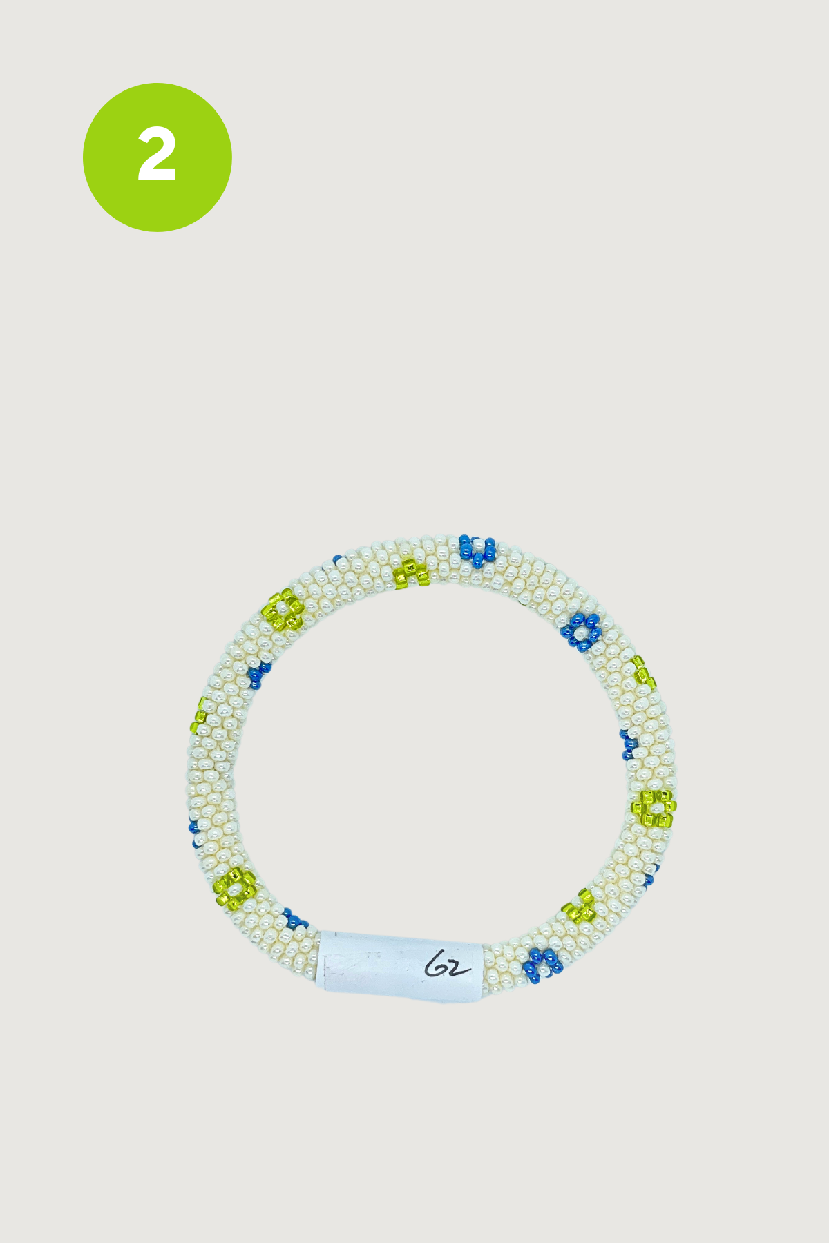 Ivory pearl beaded Roll-On bracelet with lime and blue flowers — Urban Wild