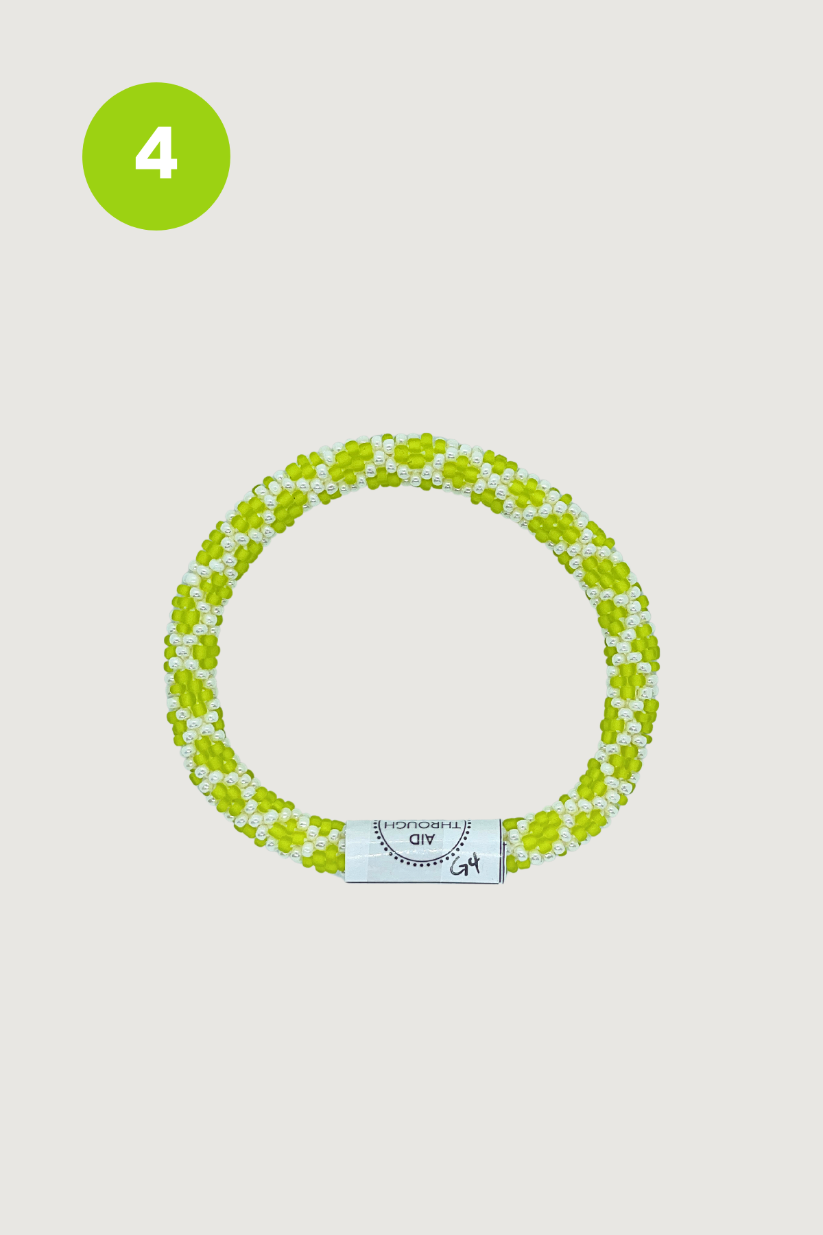 Chartreuse and ivory striped beaded Roll-On bracelet — Urban Wild