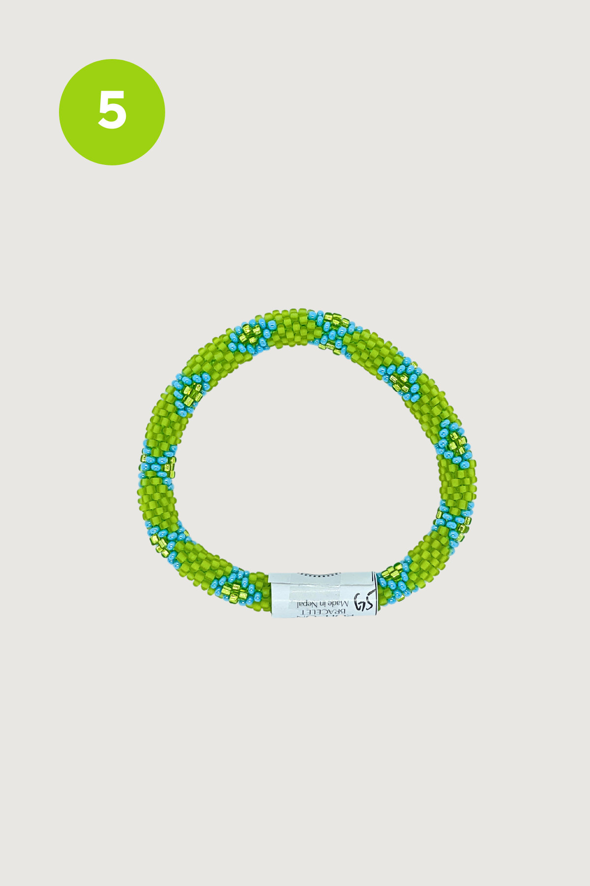 Lime green and turquoise patterned beaded Roll-On bracelet — Urban Wild