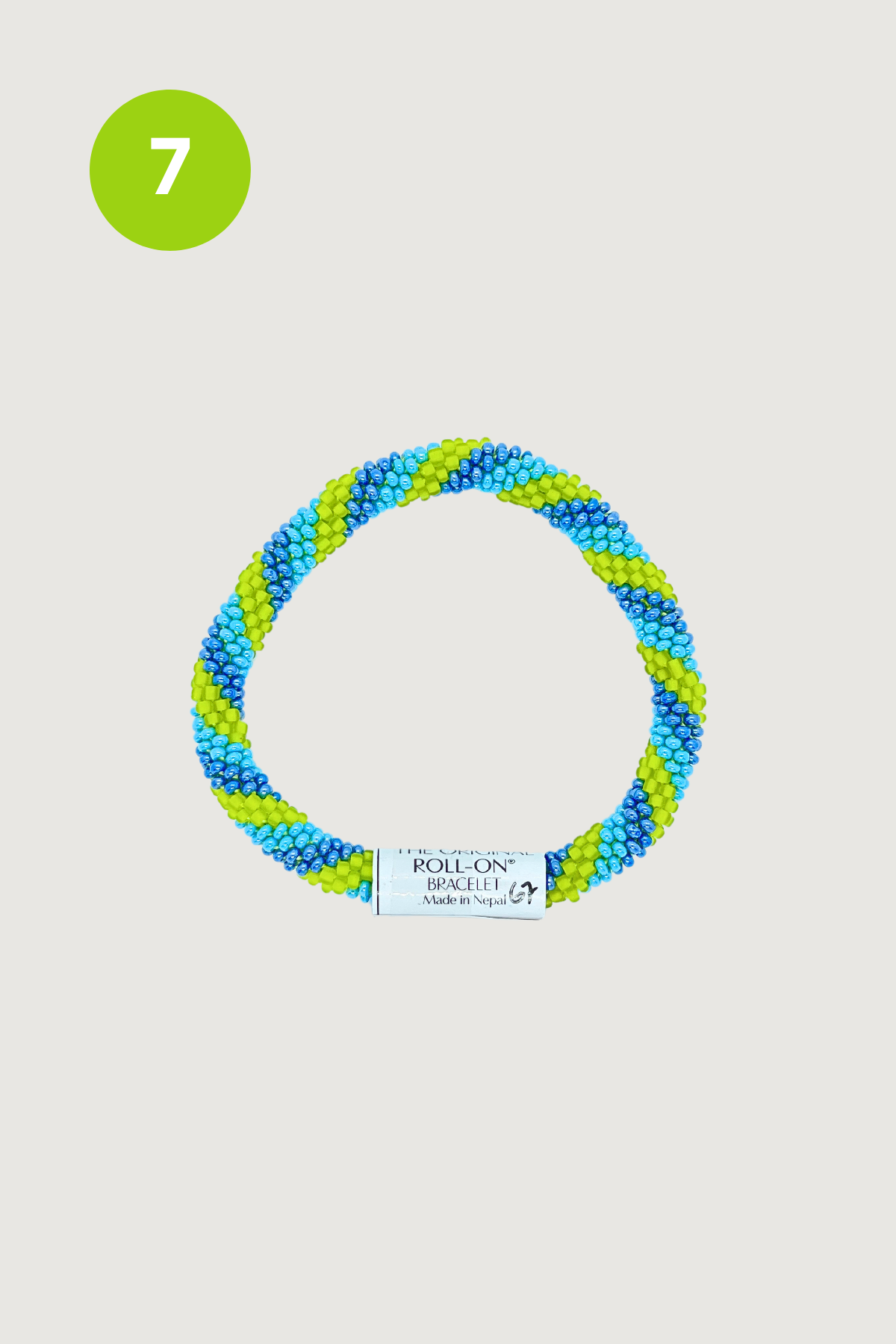 Lime green and blue striped beaded Roll-On bracelet — Urban Wild