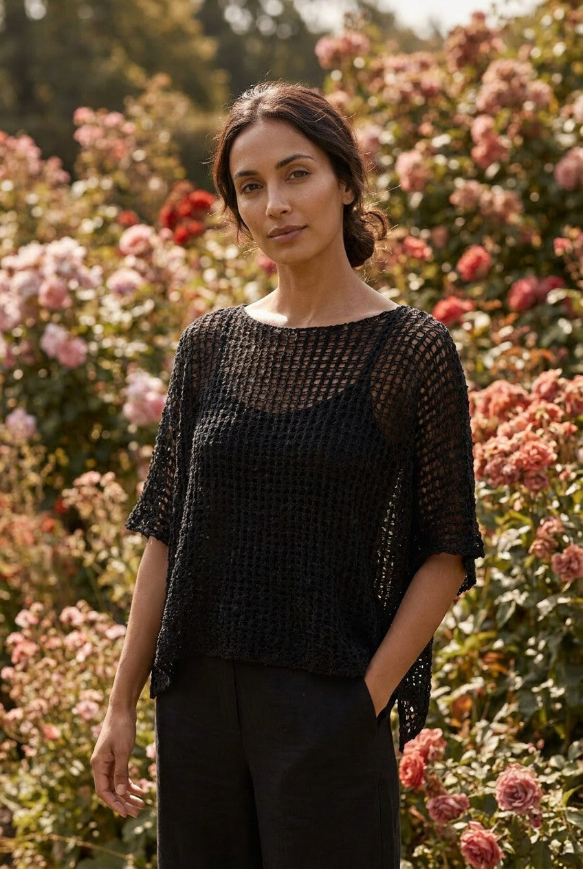 Black Open Weave Knitted Oversized Top, Garden Lifestyle — Urban Wild