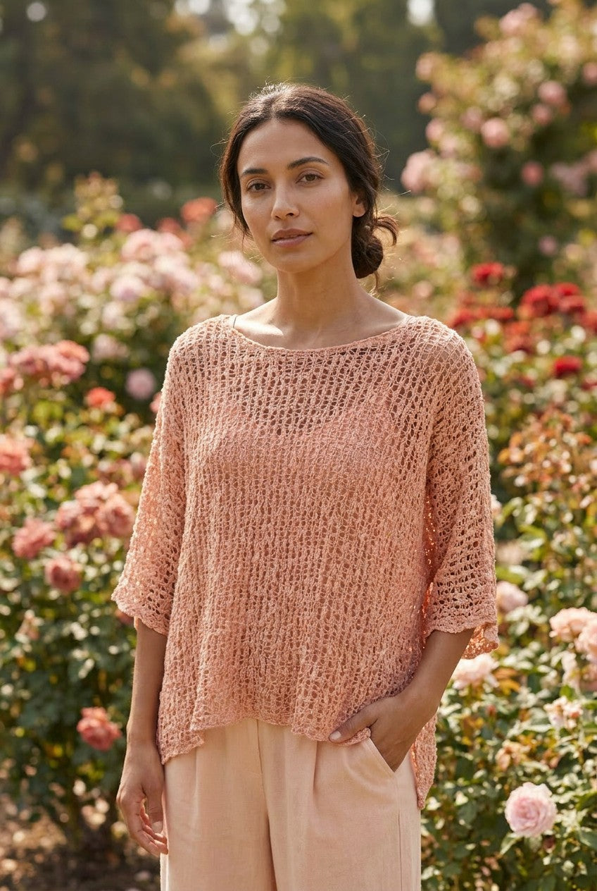 Dusty Pink Open Weave Knitted Oversized Top, Garden Lifestyle — Urban Wild