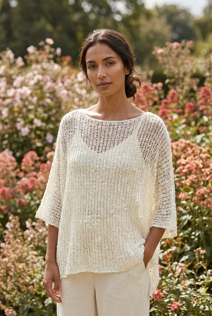 Ivory Open Weave Knitted Oversized Top, Garden Lifestyle — Urban Wild