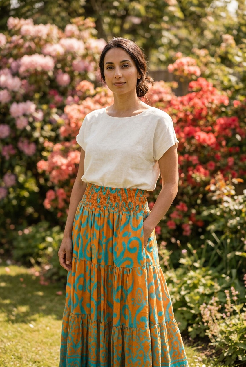 Orange Viscose Tiered Skirt Dress, Garden Lifestyle — Urban Wild