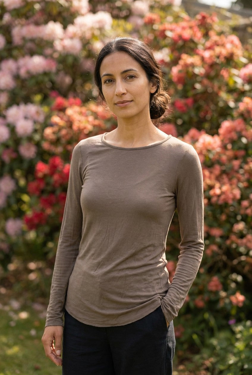 Taupe Modal Cashmere Long Sleeve Top, Garden Lifestyle — Urban Wild